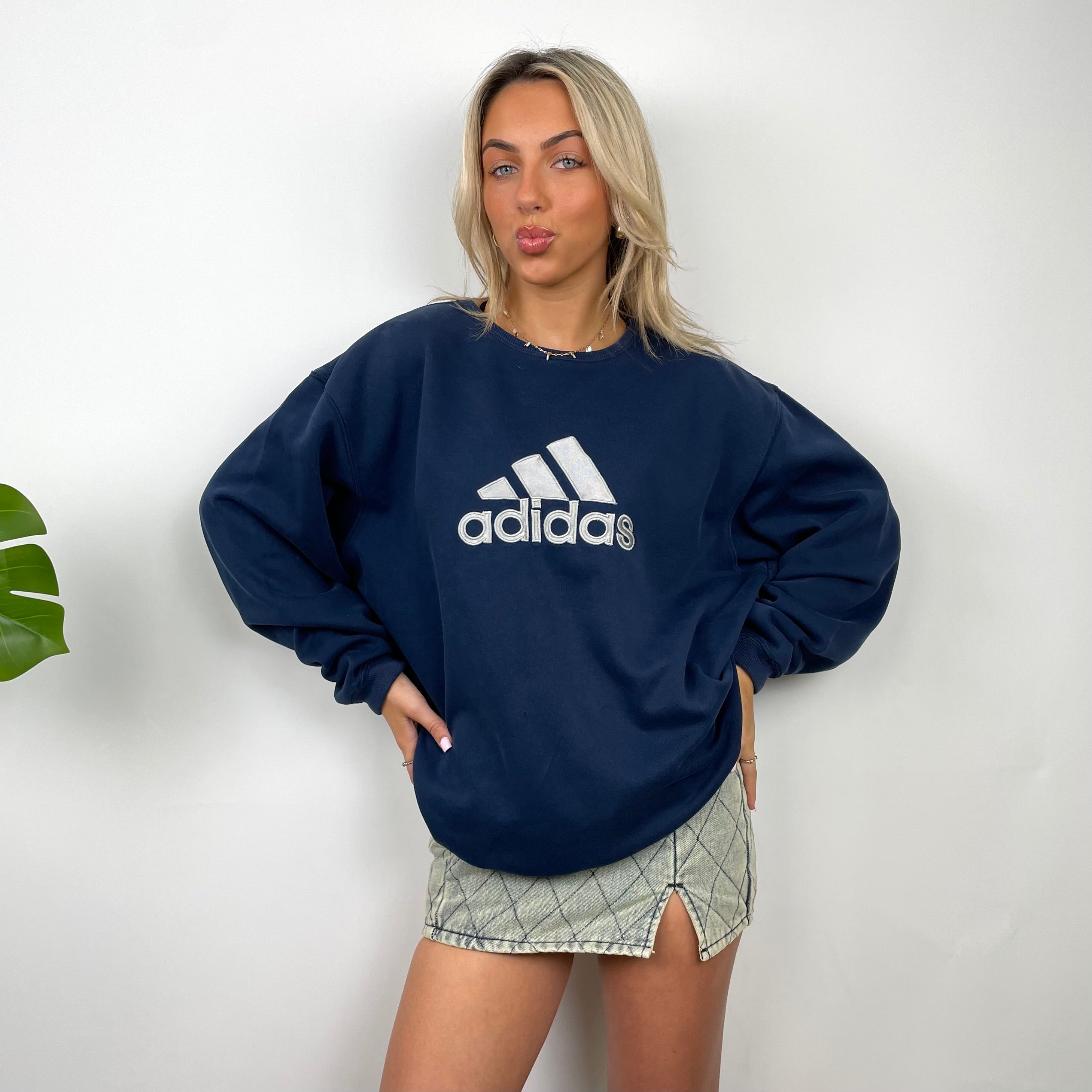 Adidas Navy Embroidered Spell Out Sweatshirt (L)