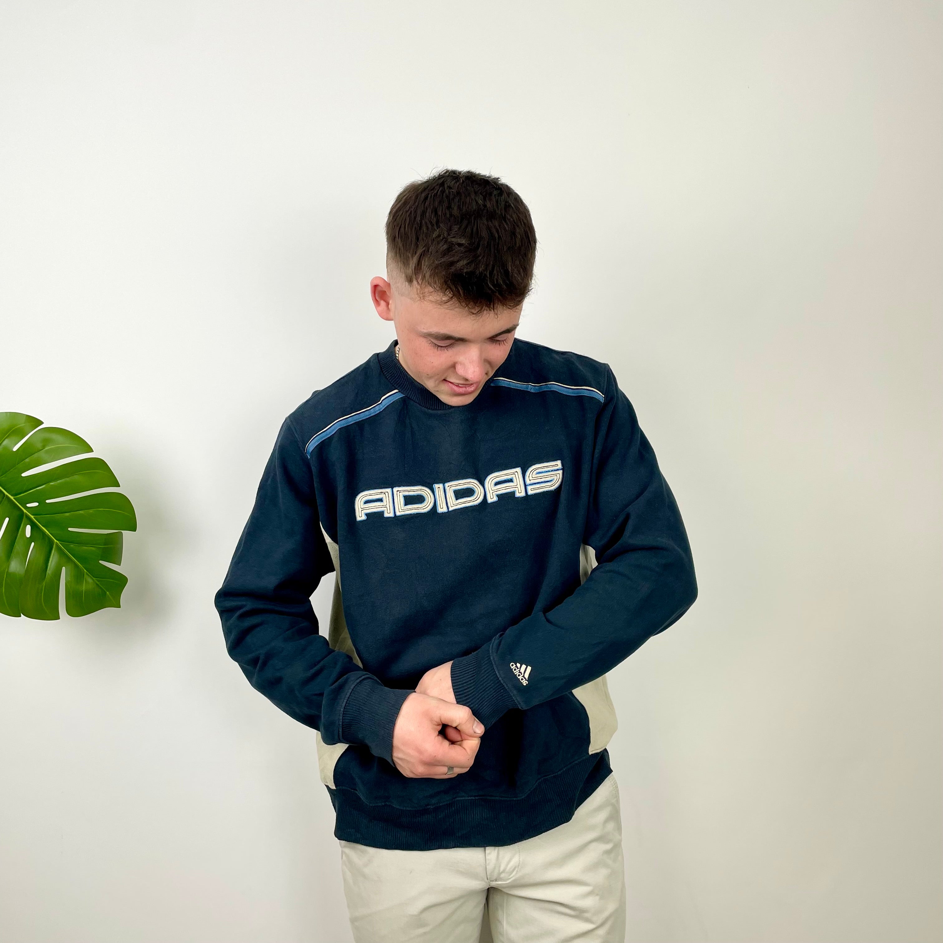 Adidas Navy Embroidered Spell Out Sweatshirt (M)