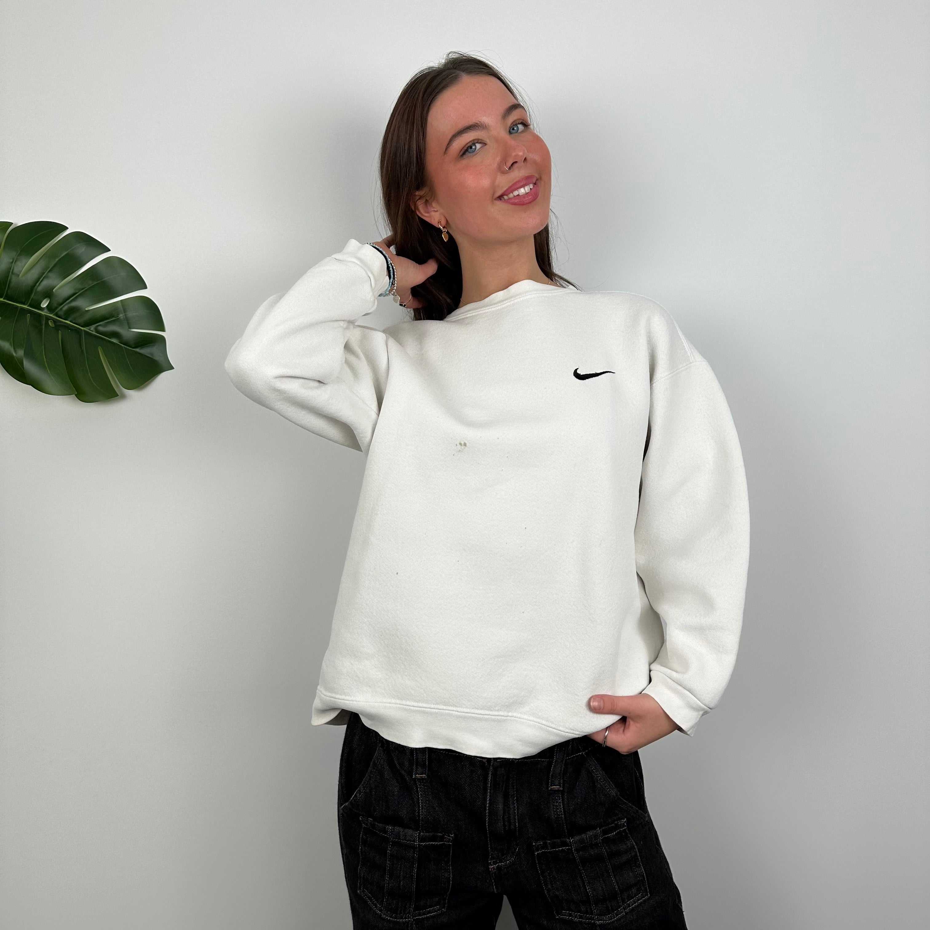 Nike White Embroidered Swoosh Sweatshirt (L)