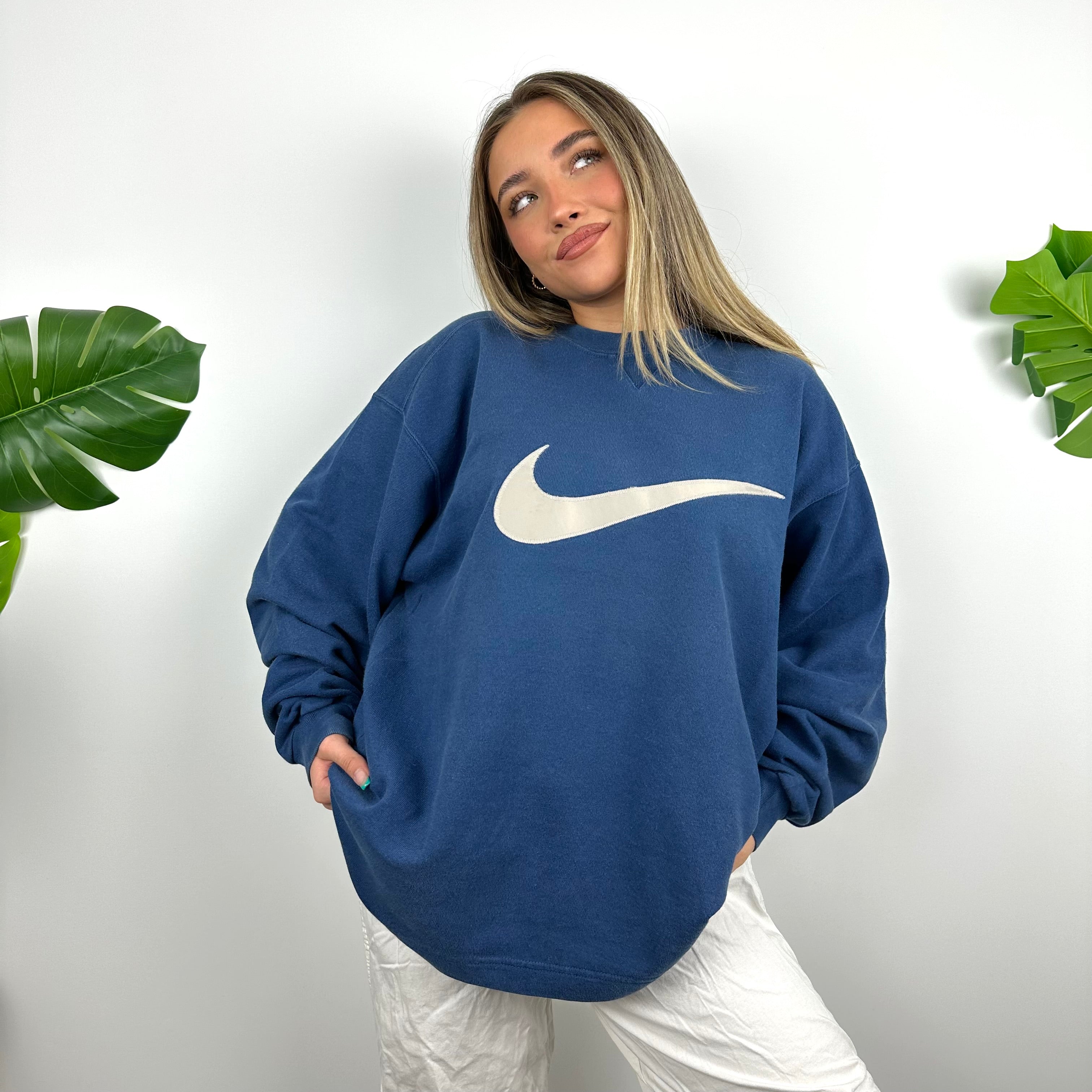 Nike Blue Embroidered Swoosh Sweatshirt (M)