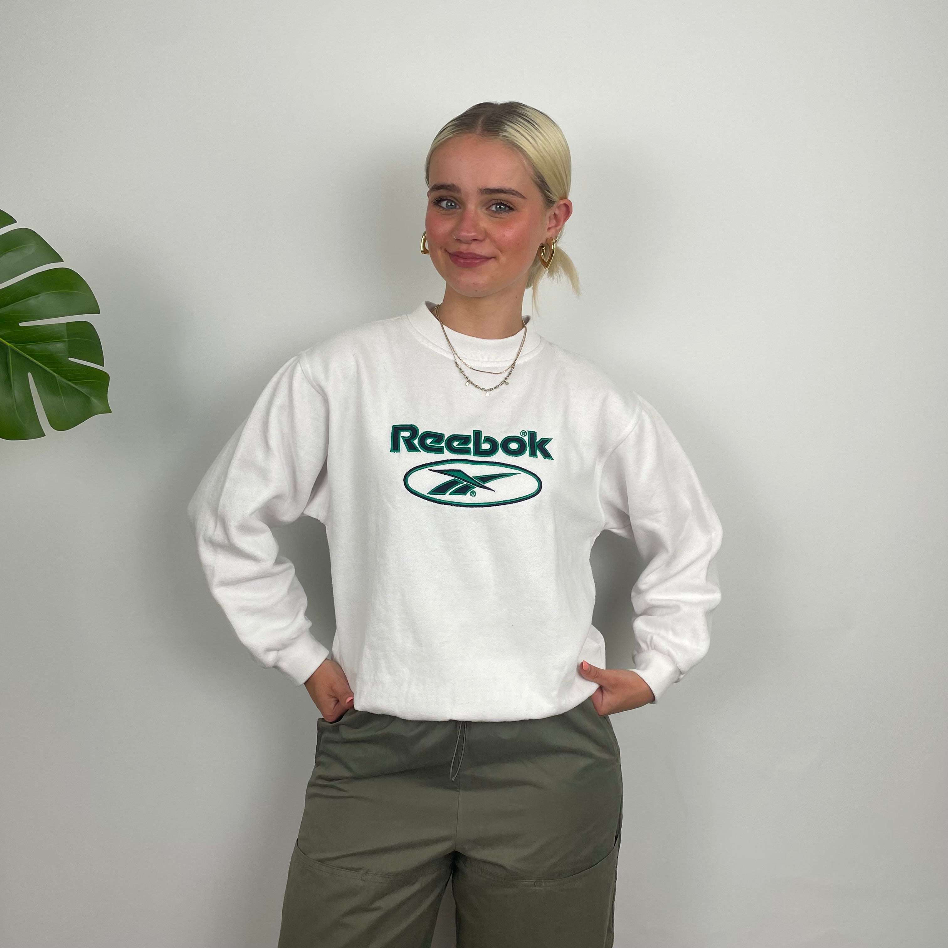 Reebok White Embroidered Spell Out Sweatshirt (XS)