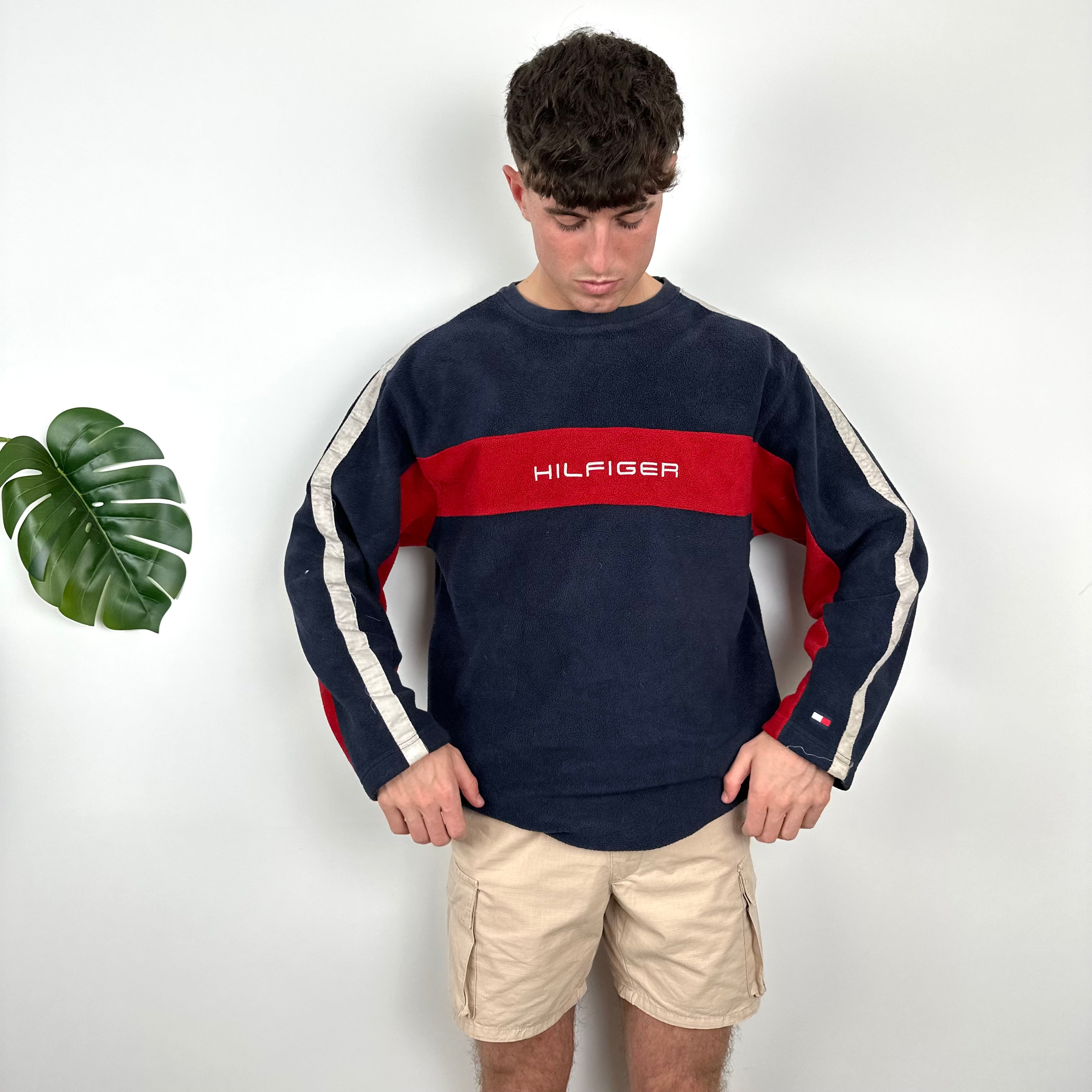 Tommy Hilfiger RARE Navy Embroidered Spell Out Fleece Sweatshirt (M)