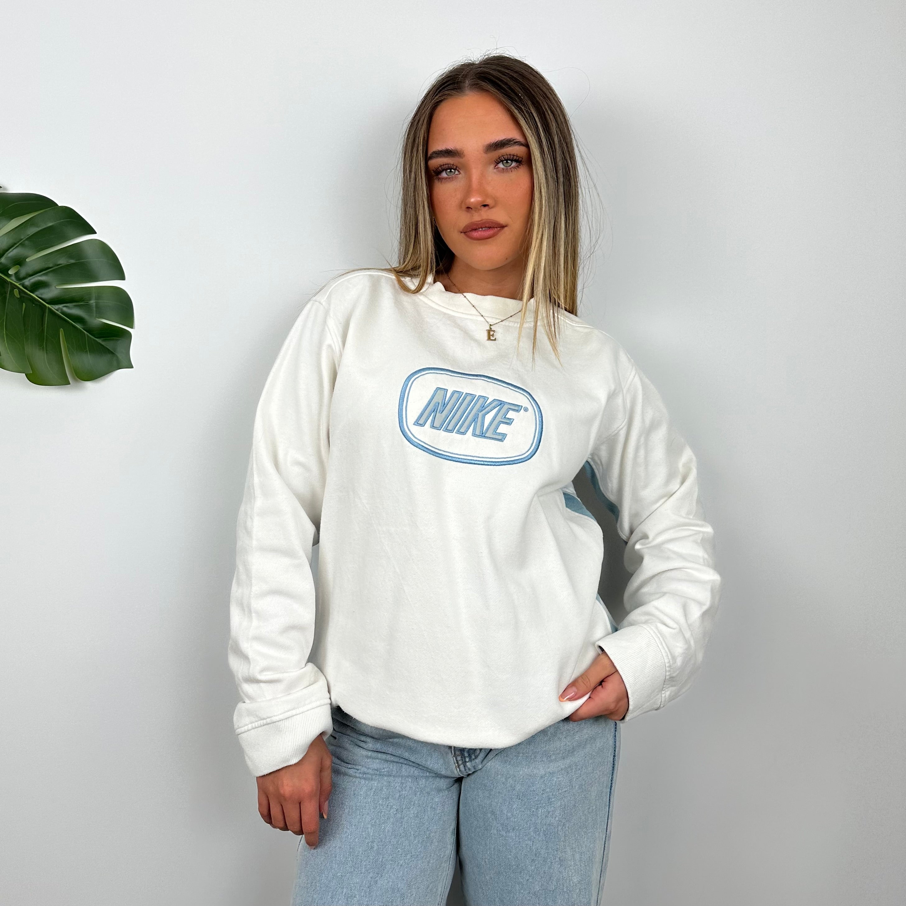 Nike White Embroidered Spell Out Sweatshirt (S)