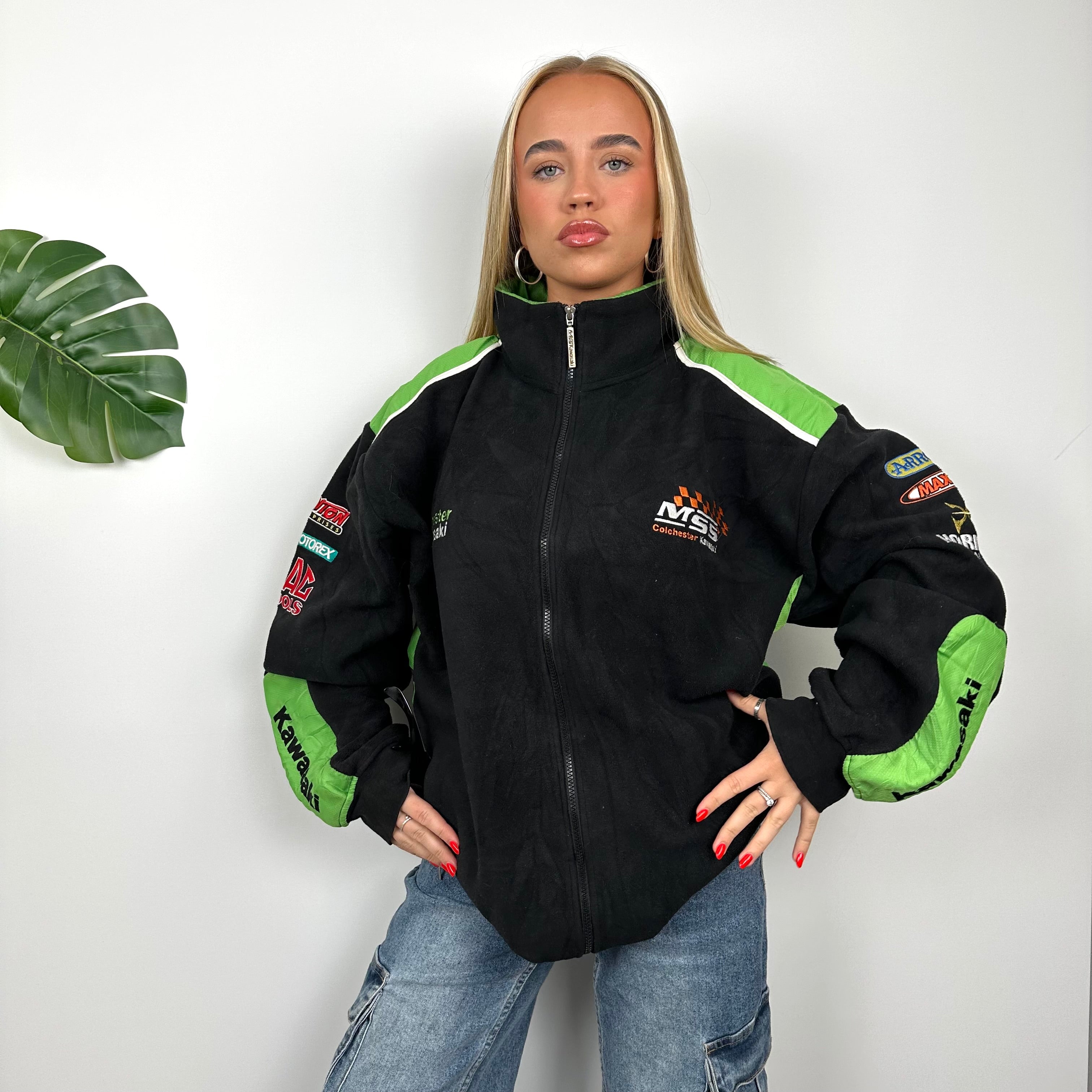 Kawasaki Racing RARE Black Embroidered Spell Out Zip Up Fleece (XXL)