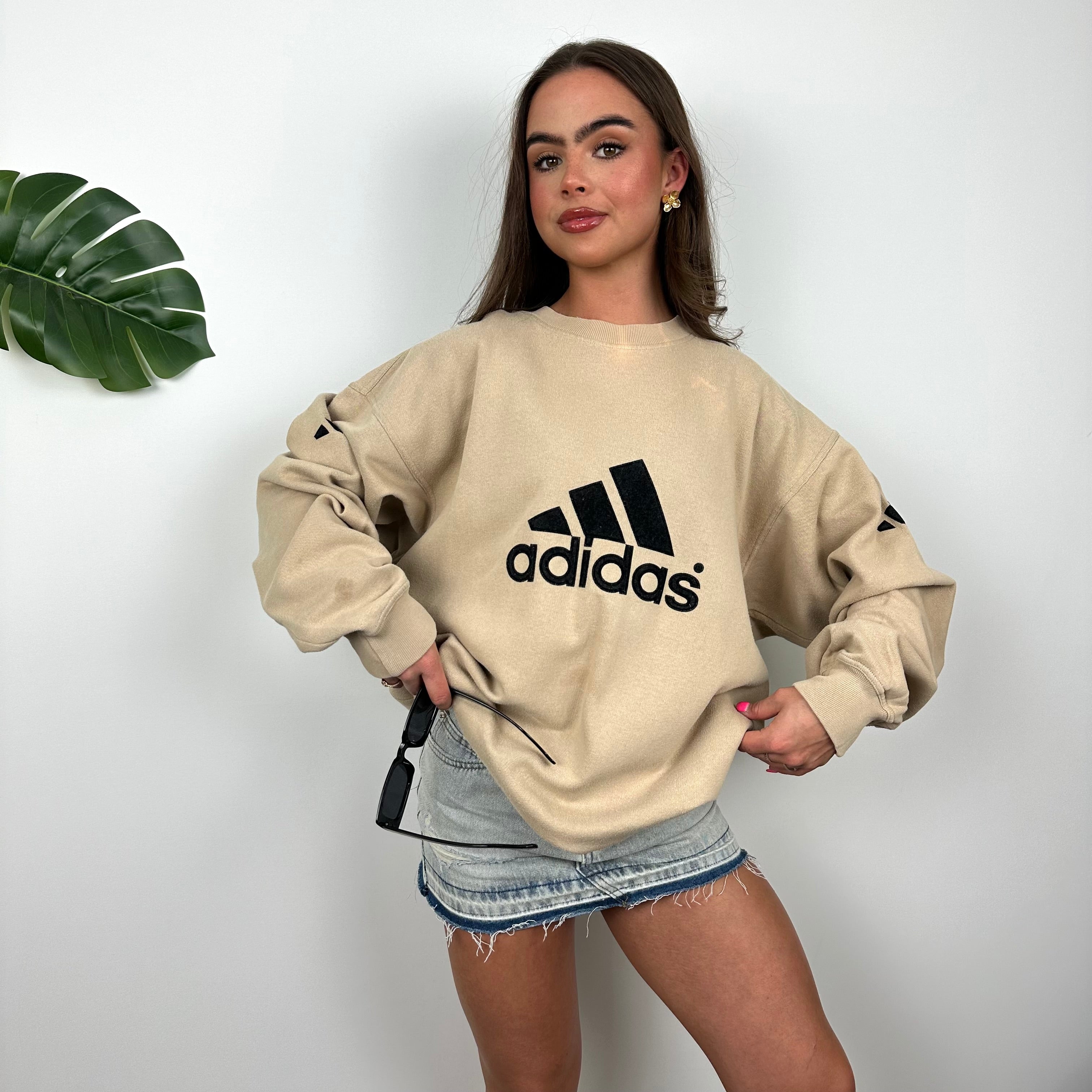 Adidas Beige Embroidered Spell Out Sweatshirt (XL)