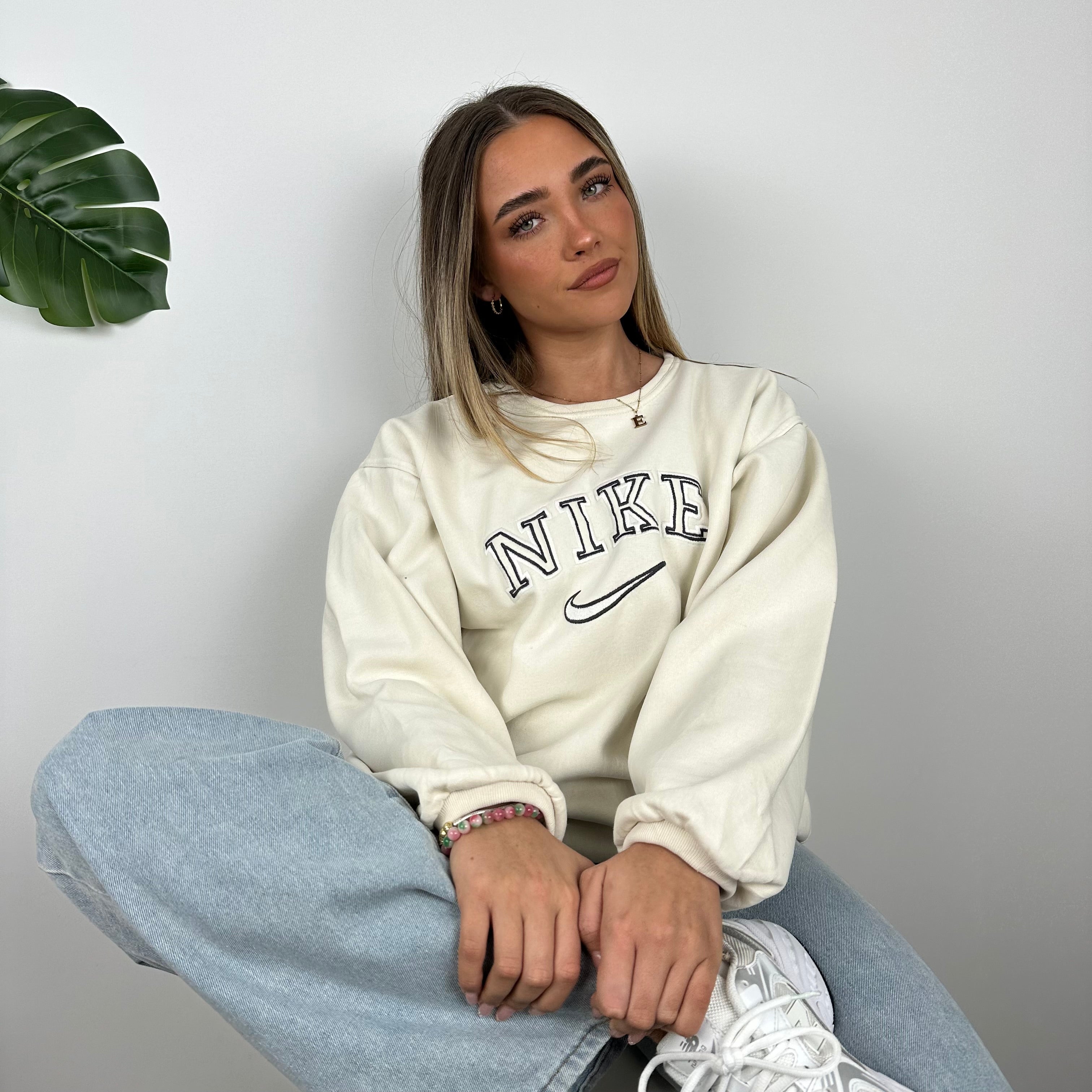 Nike Cream Embroidered Spell Out Sweatshirt (M)