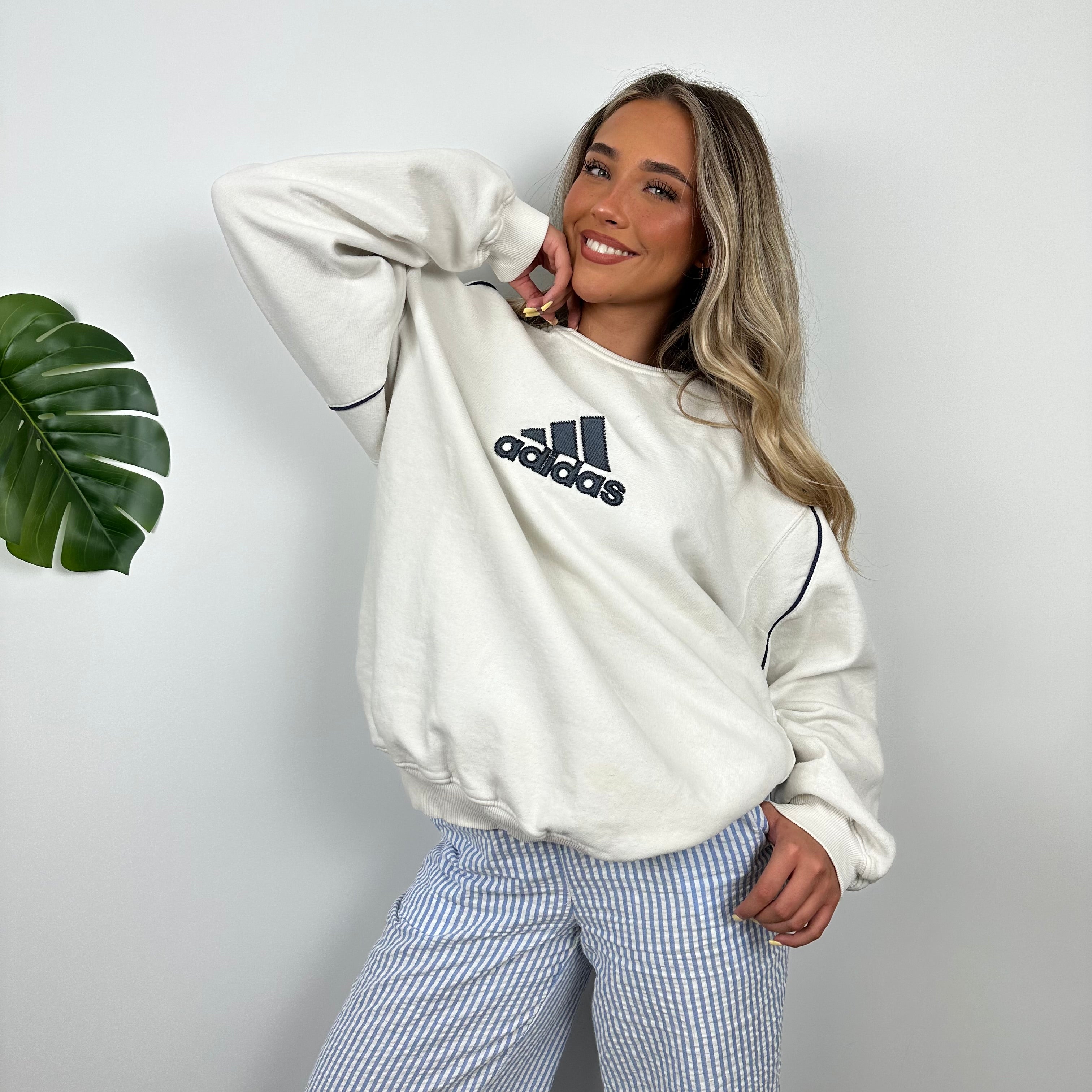 Adidas White Embroidered Spell Out Sweatshirt (M)