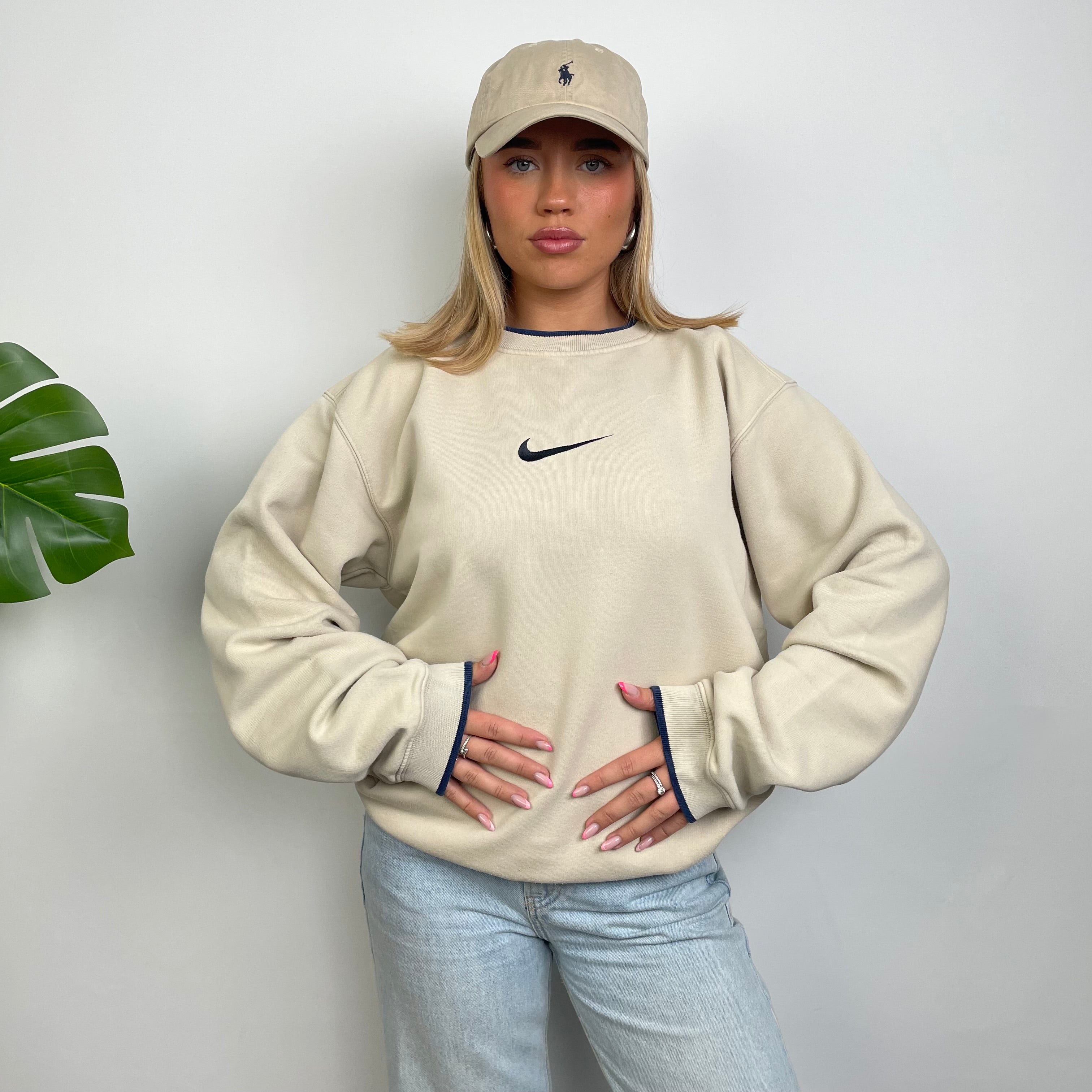 Nike Cream Embroidered Swoosh Sweatshirt (L)