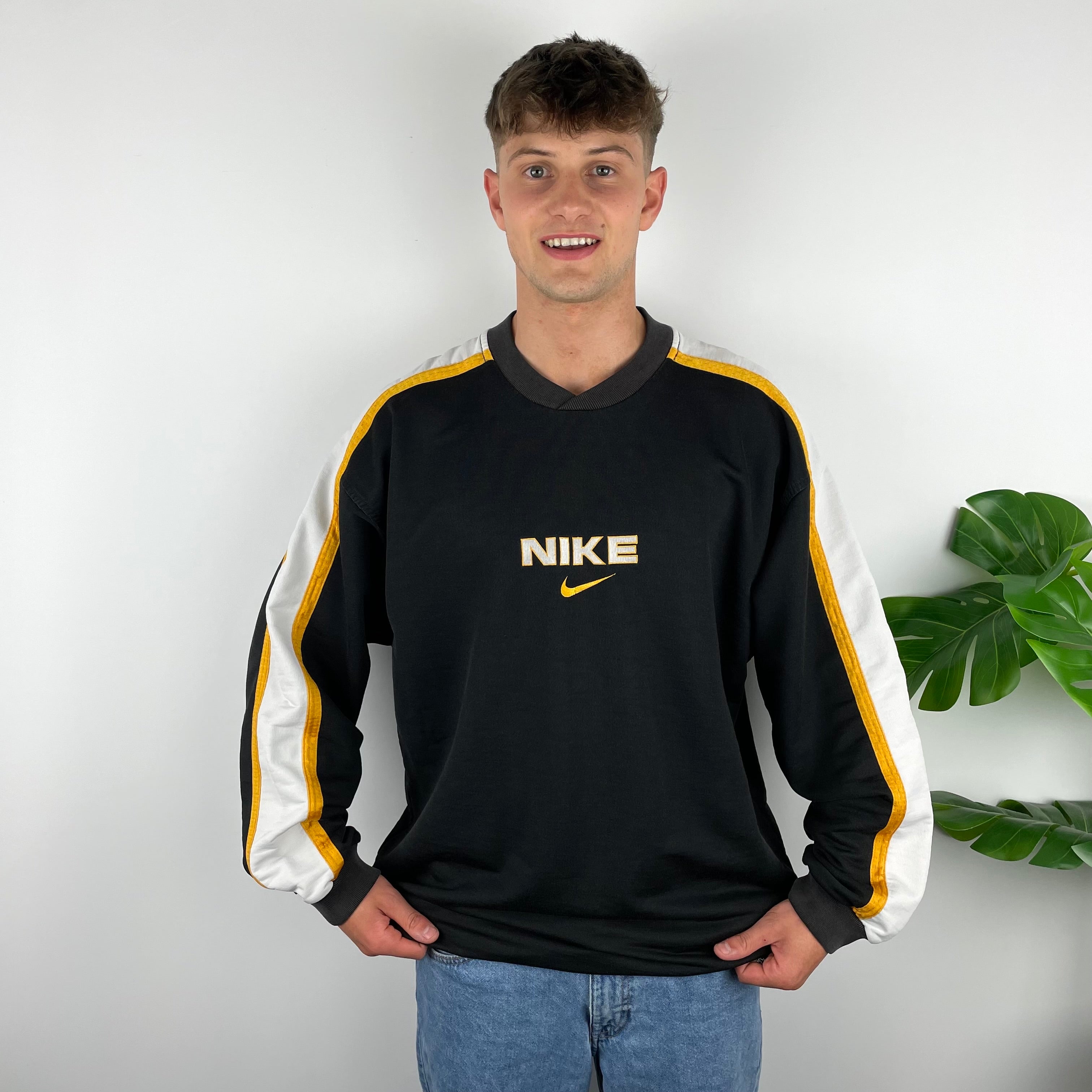 Nike RARE Black Embroidered Spell Out Sweatshirt (XXL)