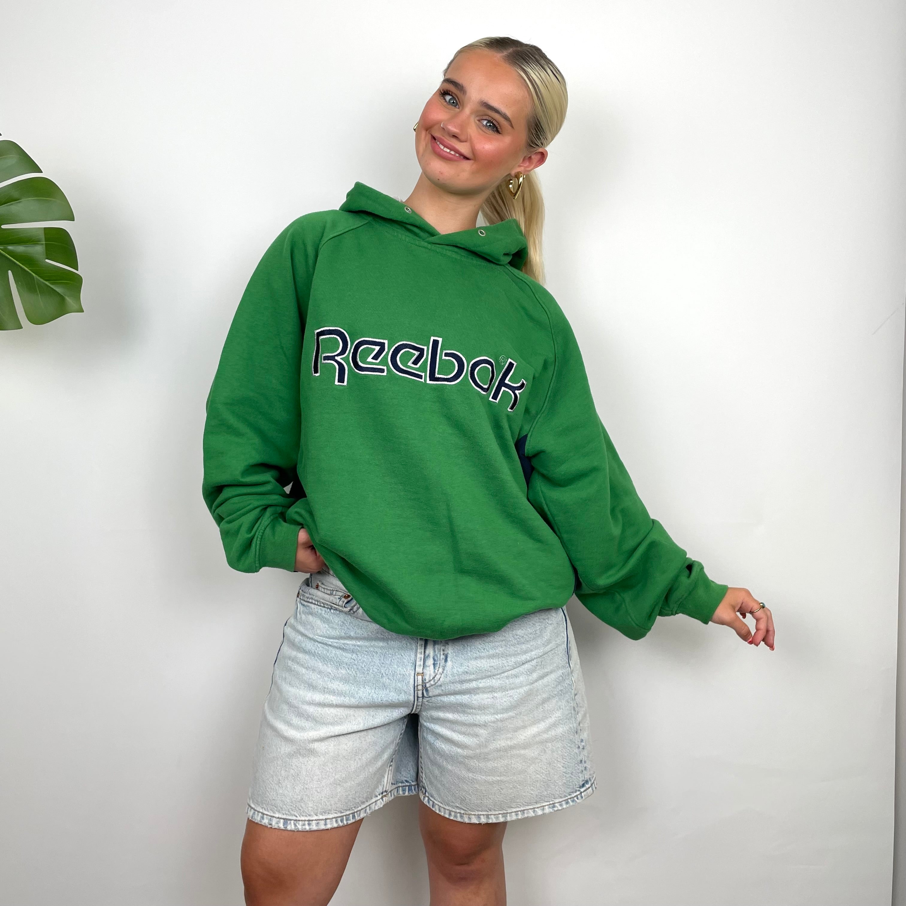 Reebok Green Embroidered Spell Out Hoodie (XL)