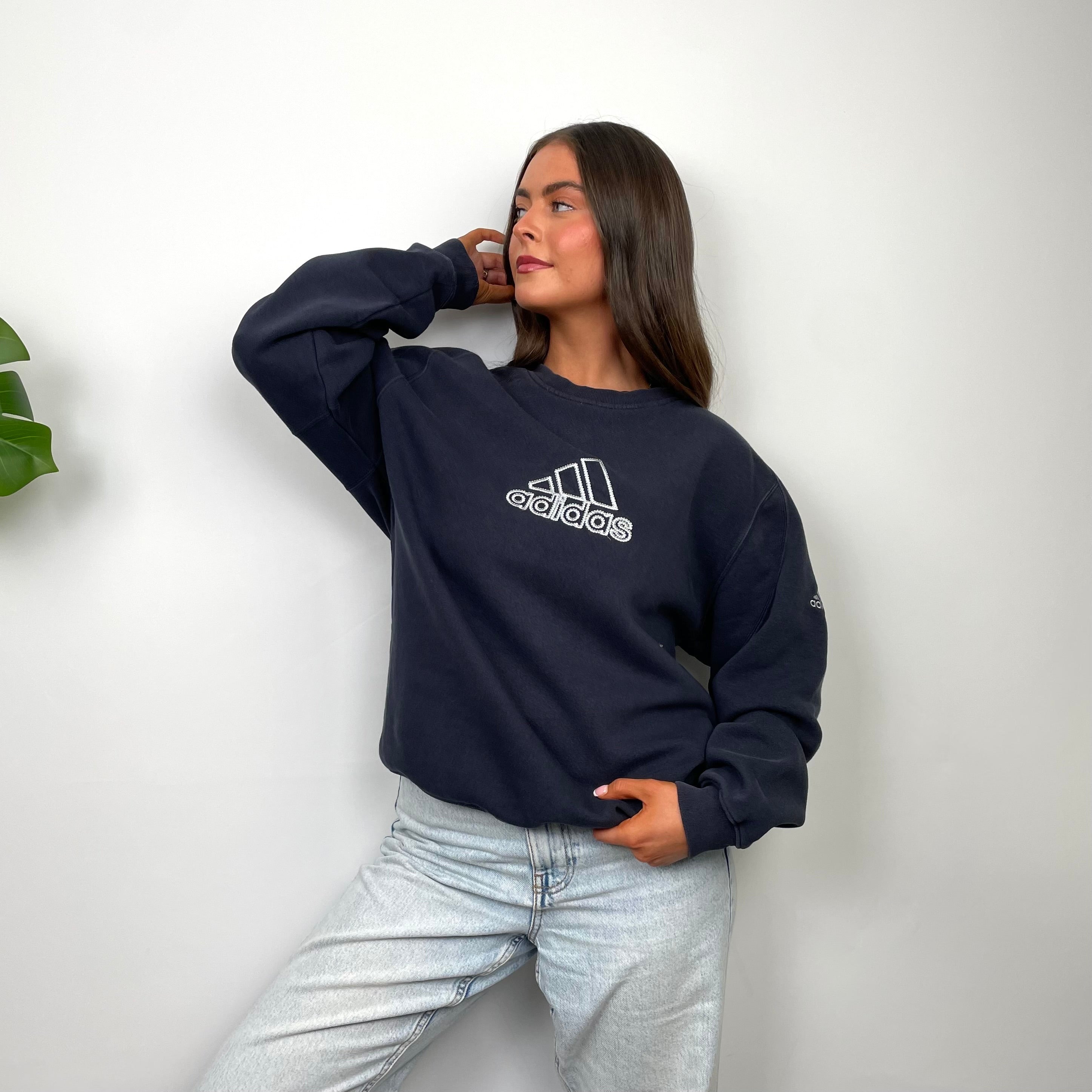 Adidas Navy Embroidered Spell Out Sweatshirt (L)