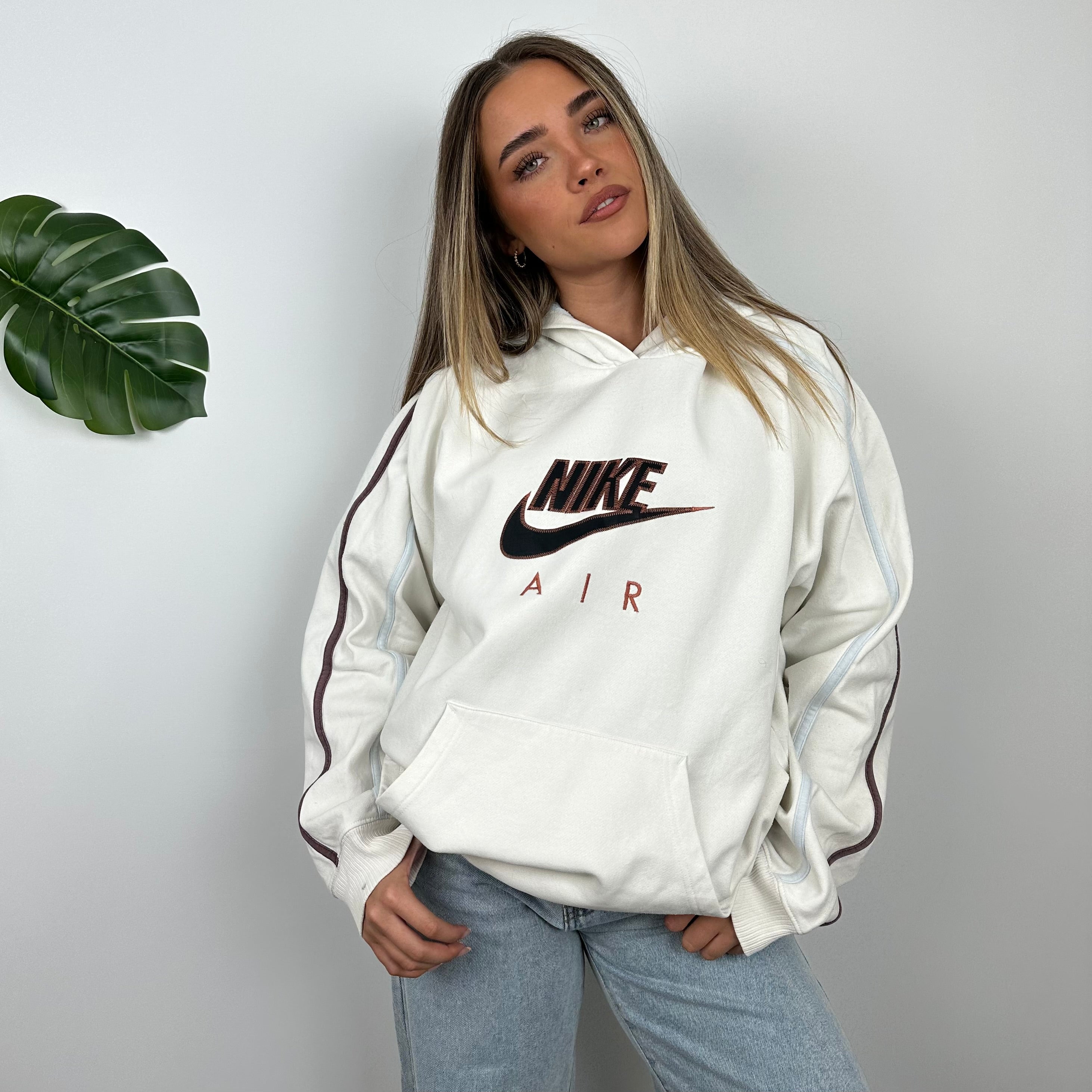 Nike Air RARE White Embroidered Spell Out Hoodie (L)