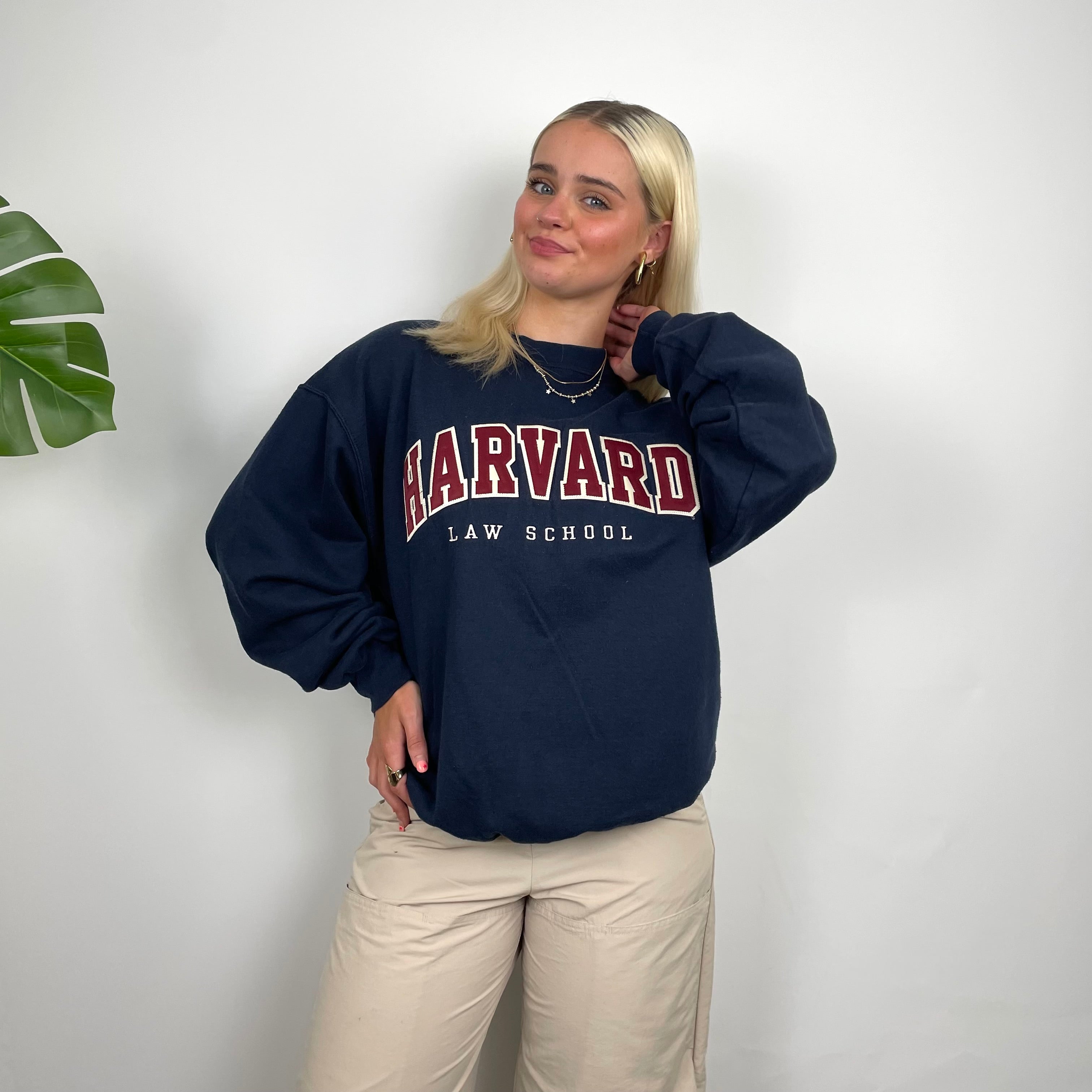 Champion x Harvard Law School RARE Navy Embroidered Spell Out Sweatshirt (S)