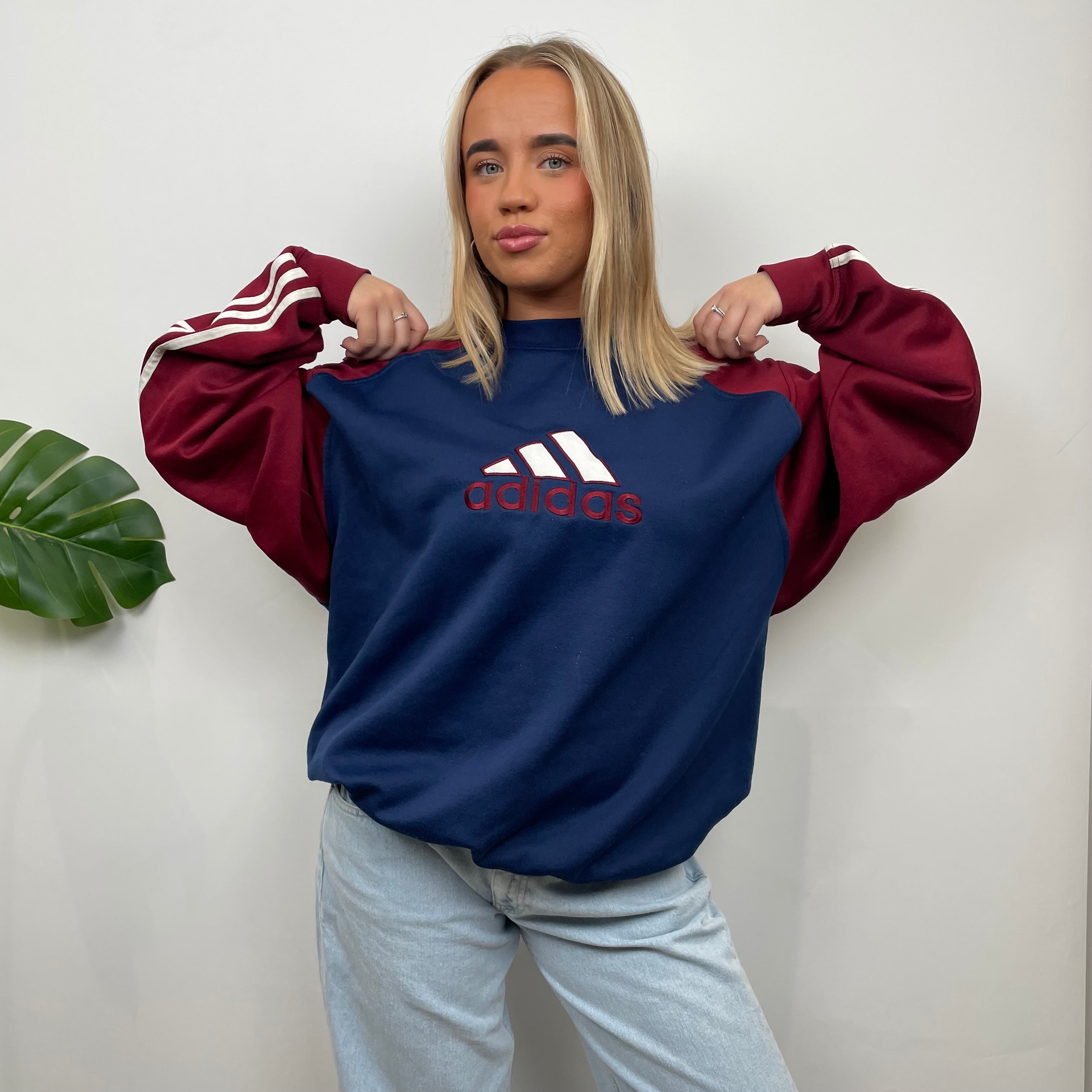 Adidas RARE Red and Navy Embroidered Spell Out Sweatshirt (L)