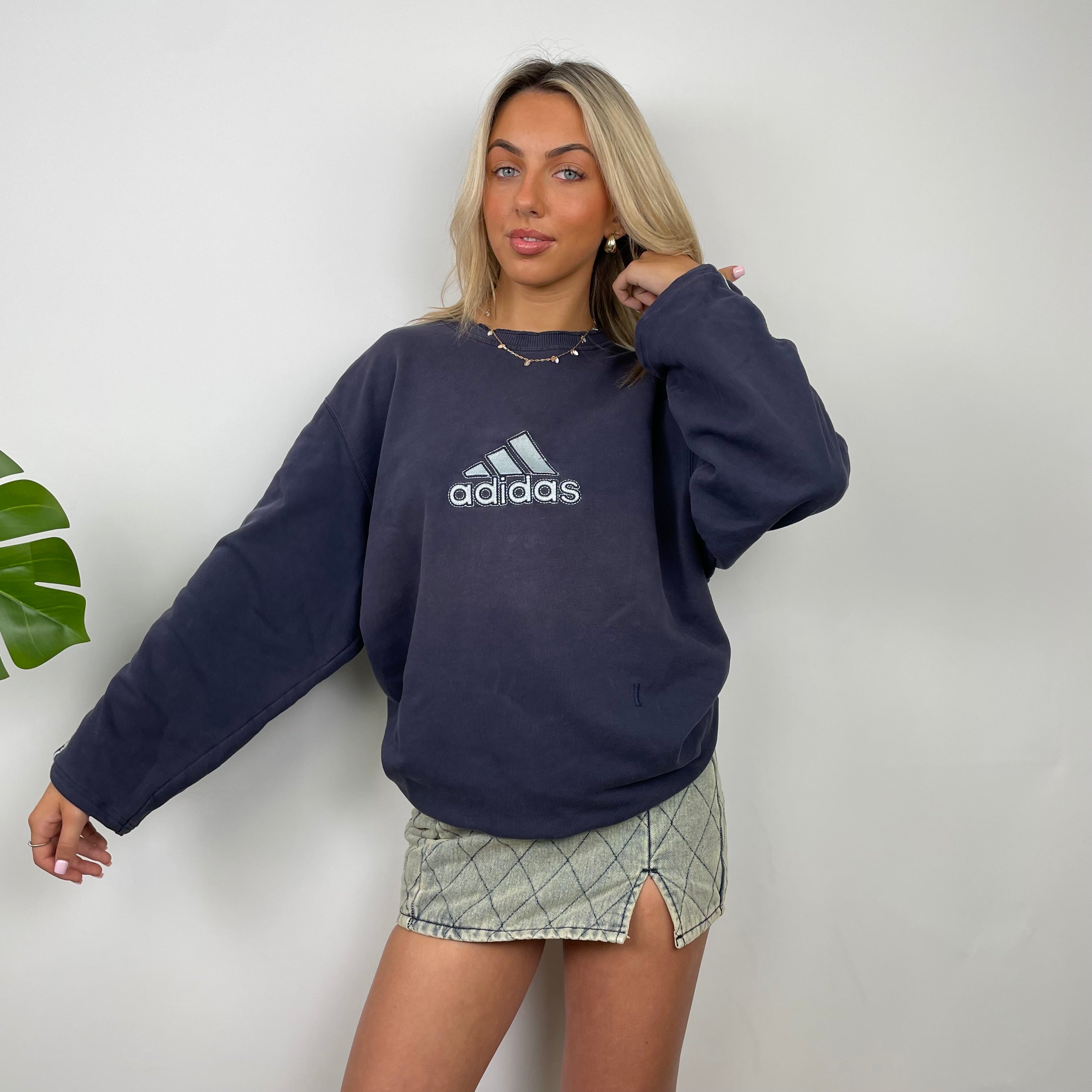 Adidas Navy Embroidered Spell Out Sweatshirt (L)