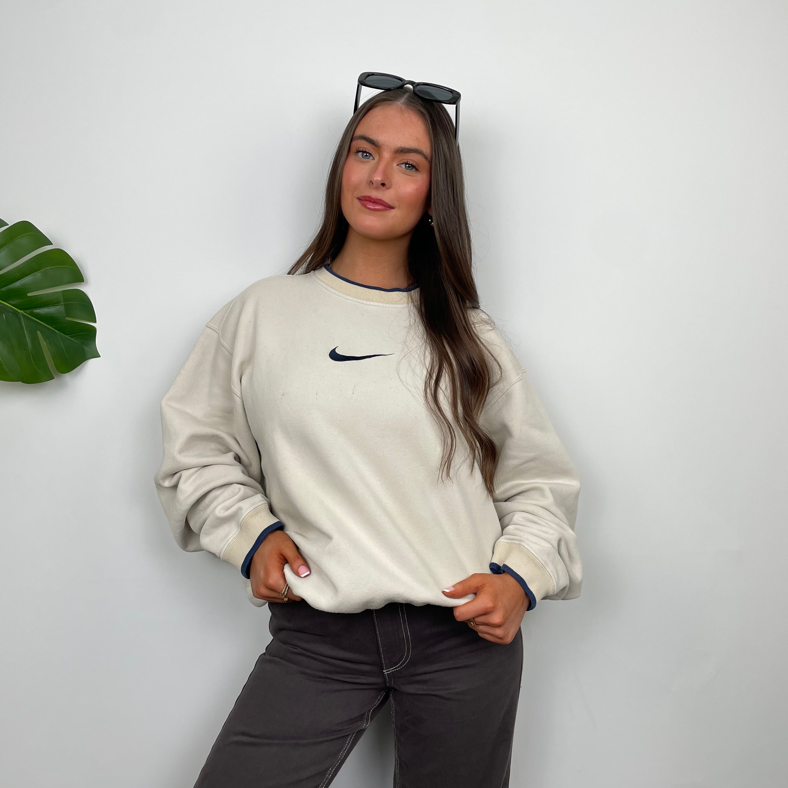 Nike Cream Embroidered Swoosh Sweatshirt (L)