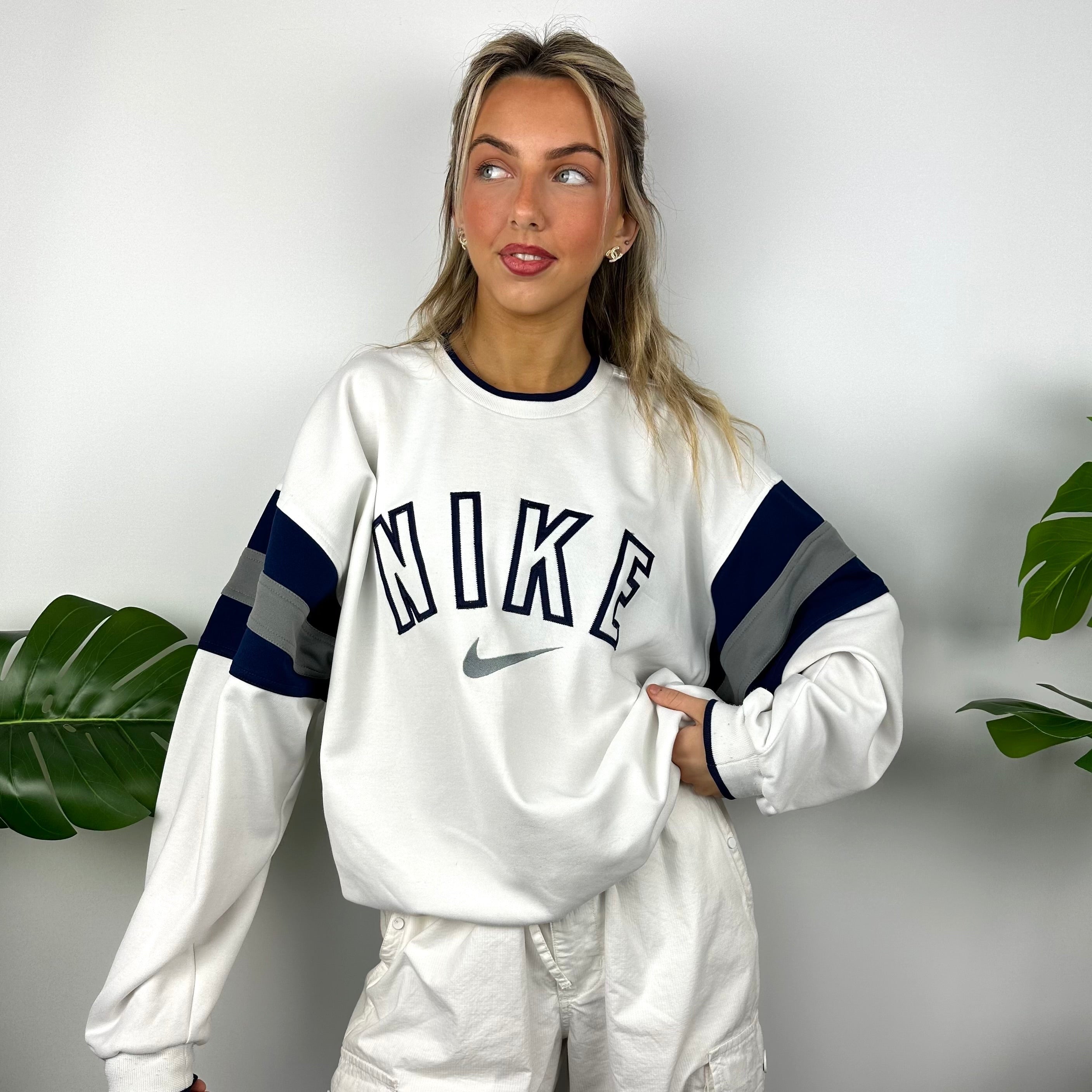 Nike White Embroidered Spell Out Sweatshirt (L)