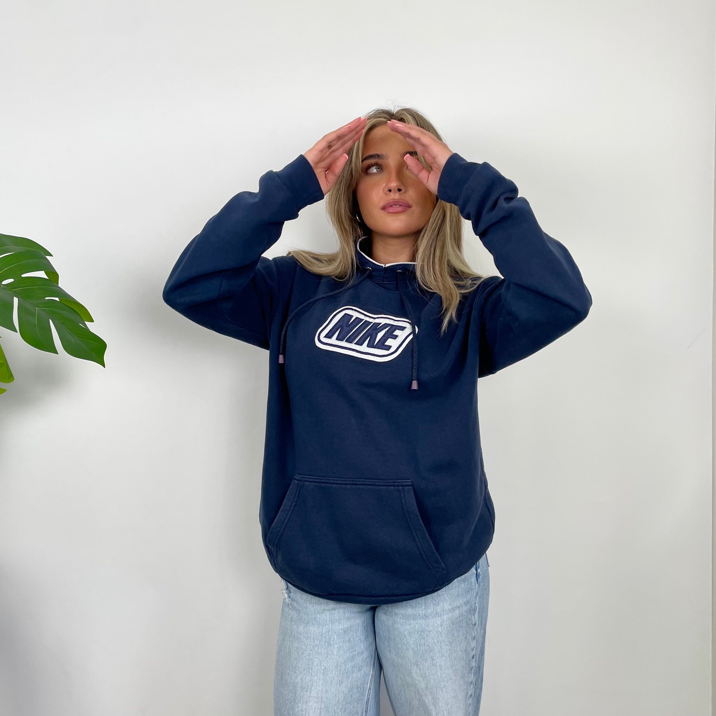 Nike Navy Embroidered Spell Out Hoodie (M)