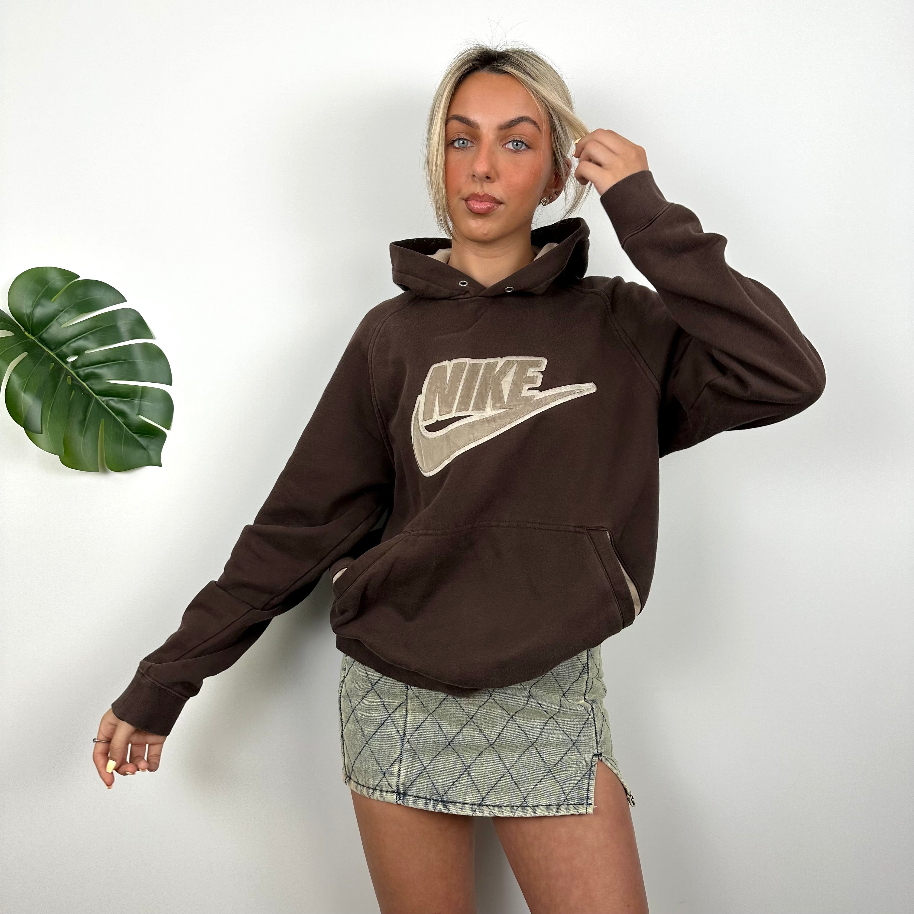 Nike Brown Embroidered Spell Out Hoodie (M)