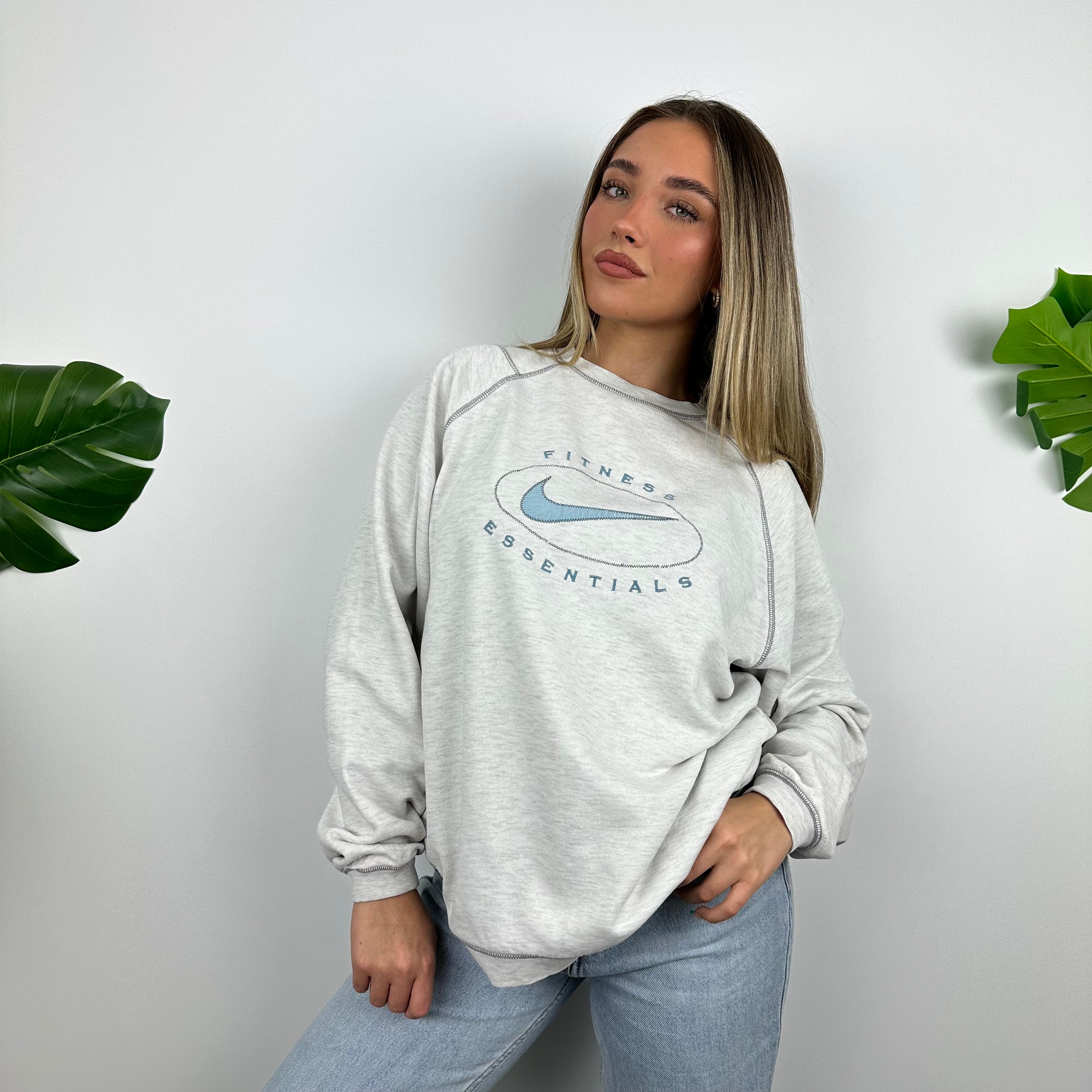 Nike RARE Grey Embroidered Swoosh Sweatshirt (M)