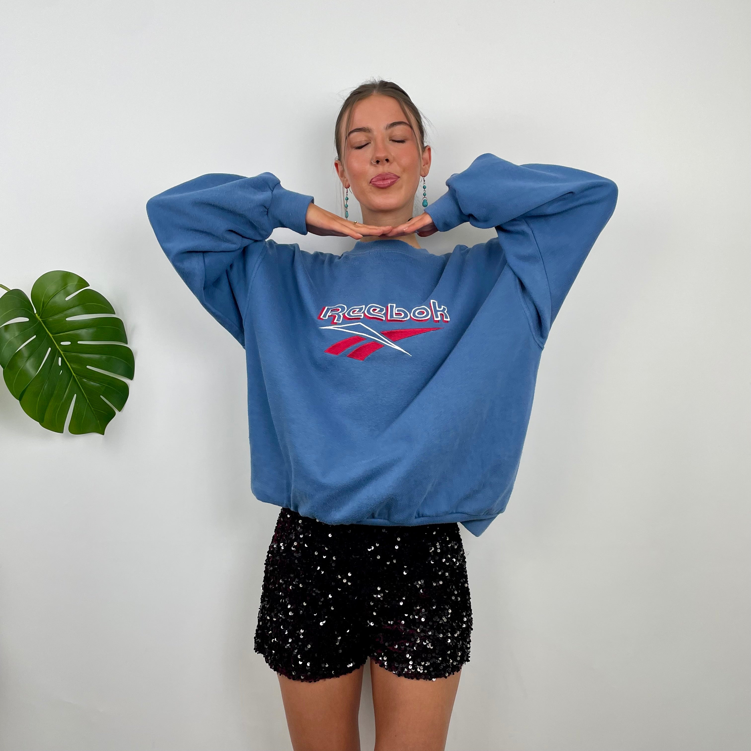 Reebok RARE Blue Embroidered Spell Out Sweatshirt (L)