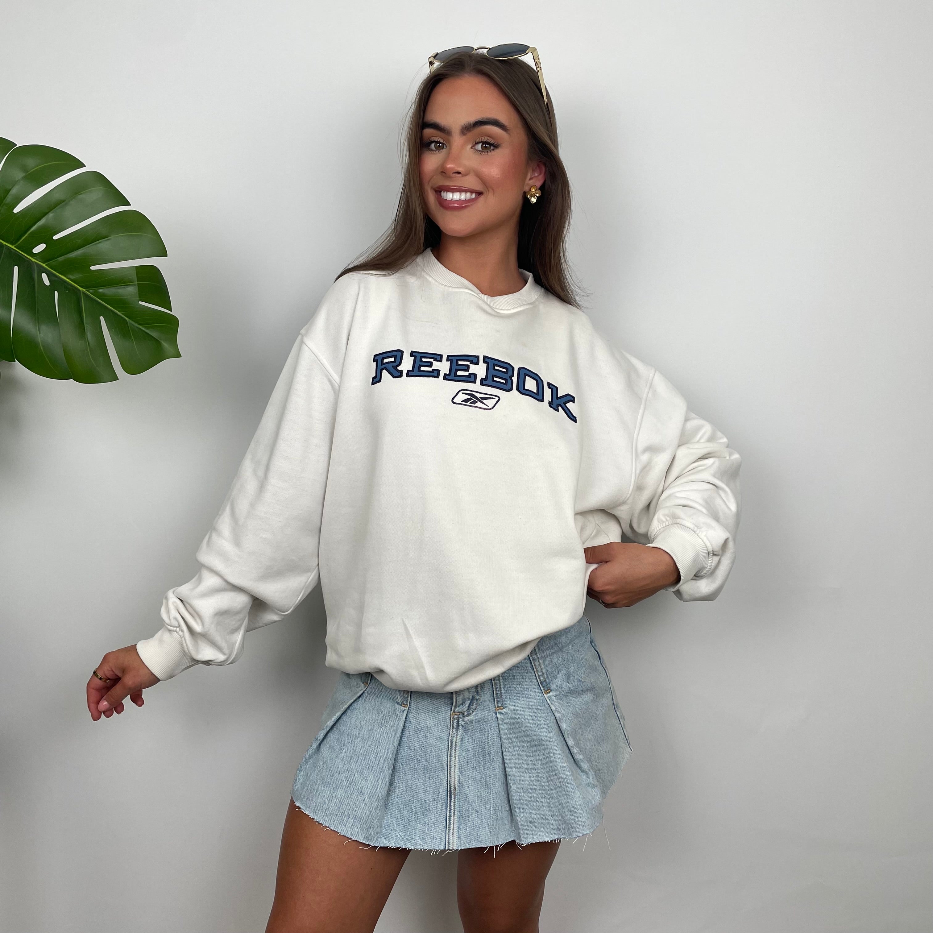 Reebok White Embroidered Spell Out Sweatshirt (M)