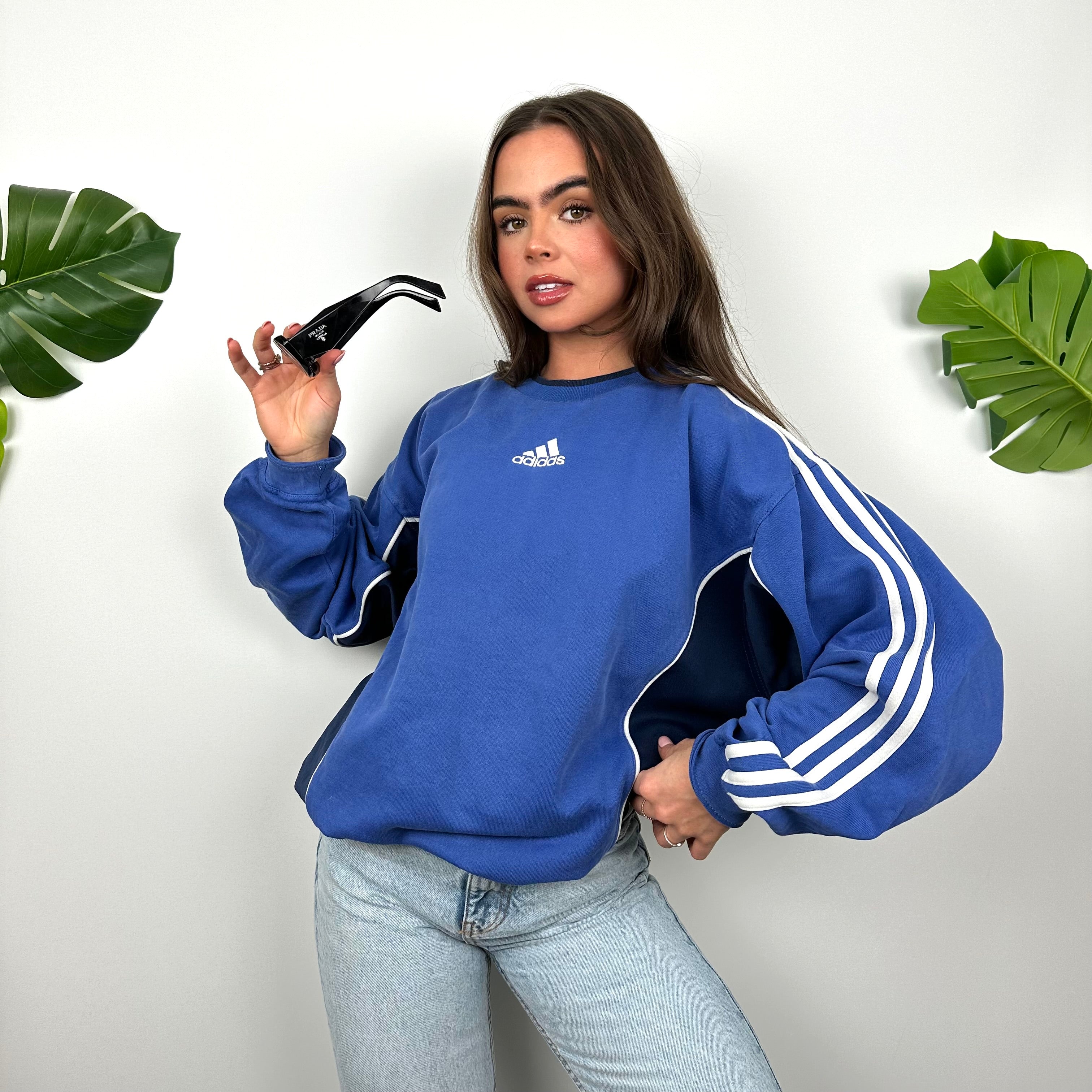 Adidas Blue Embroidered Spell Out Sweatshirt (M)