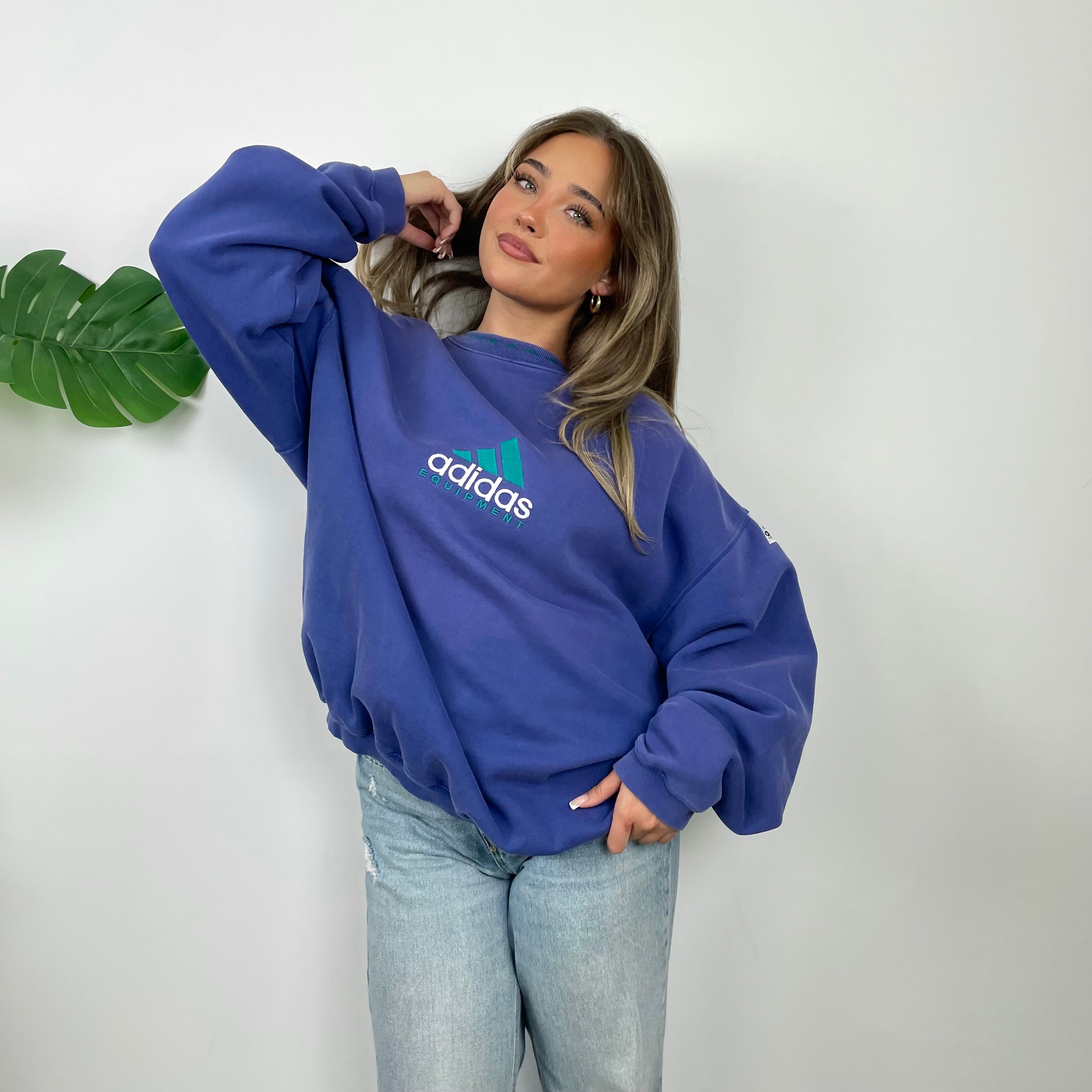 Adidas Equipment Blue Embroidered Spell Out Sweatshirt (L)