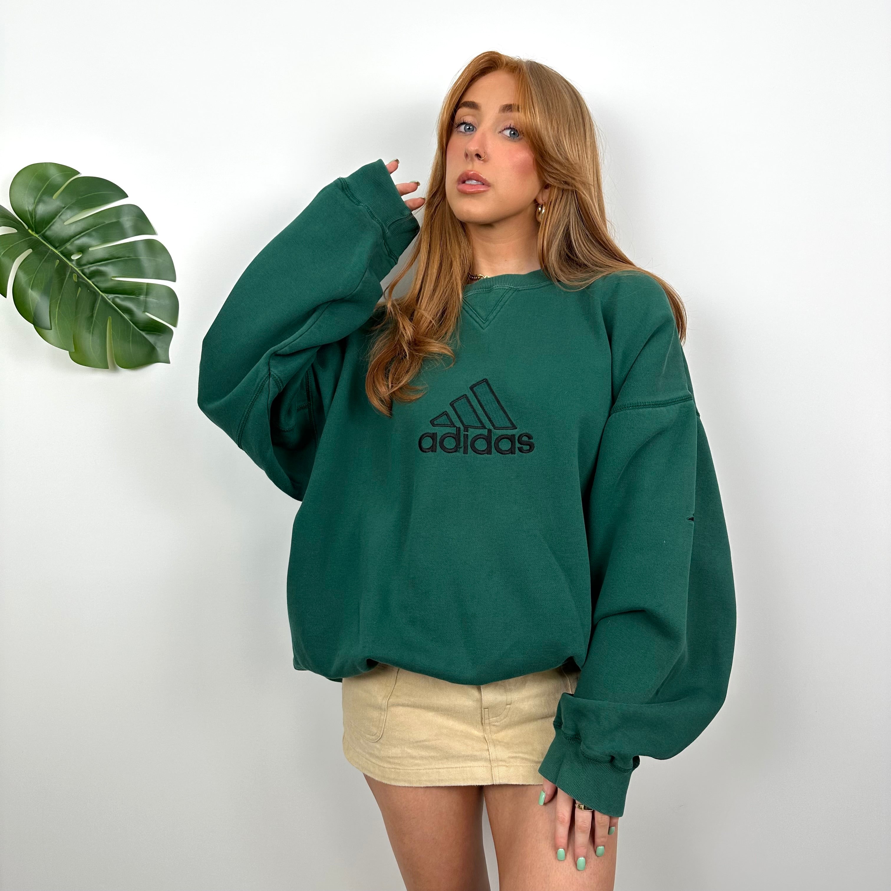 Adidas Green Embroidered Spell Out Sweatshirt (XL)