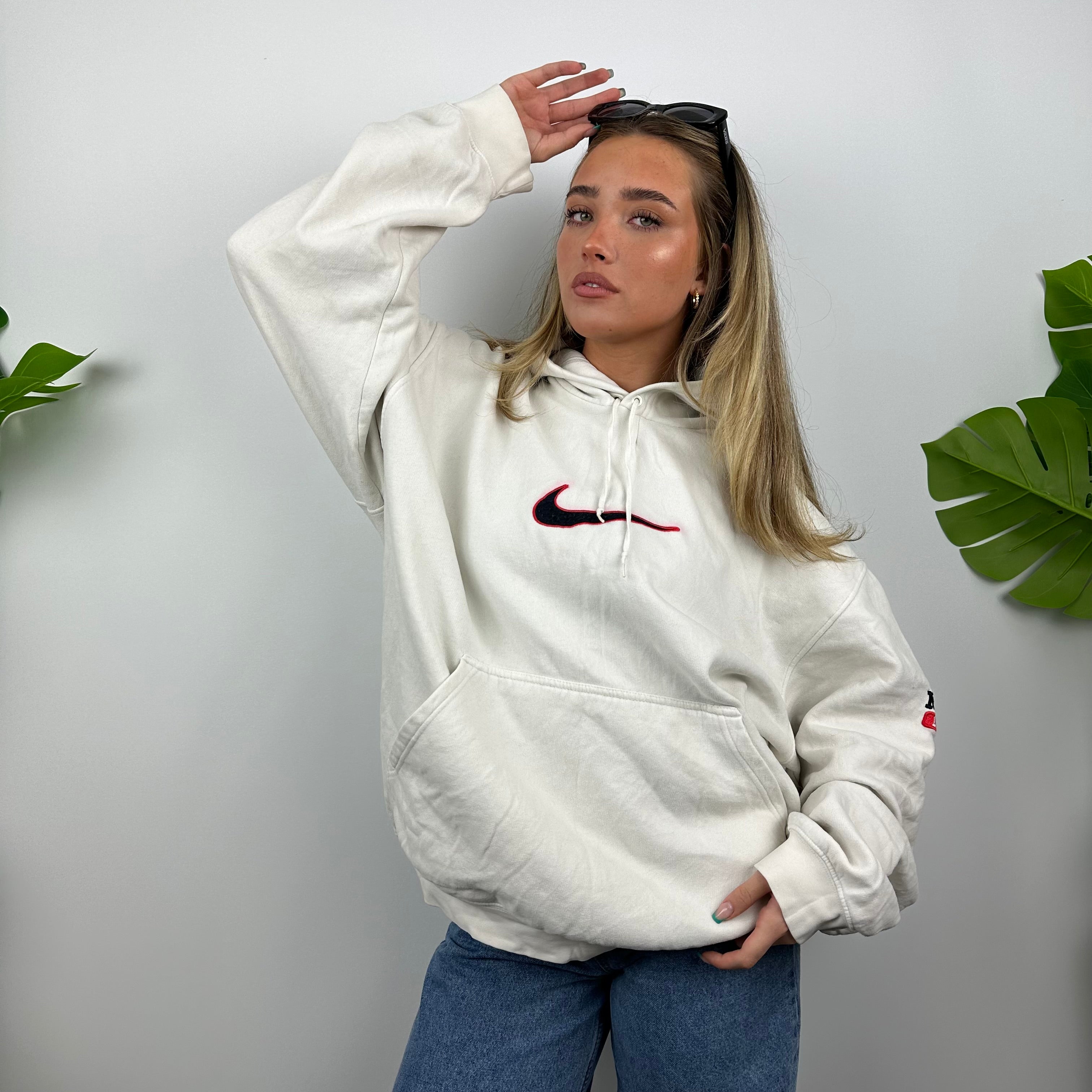 Nike RARE White Embroidered Swoosh Hoodie (L)