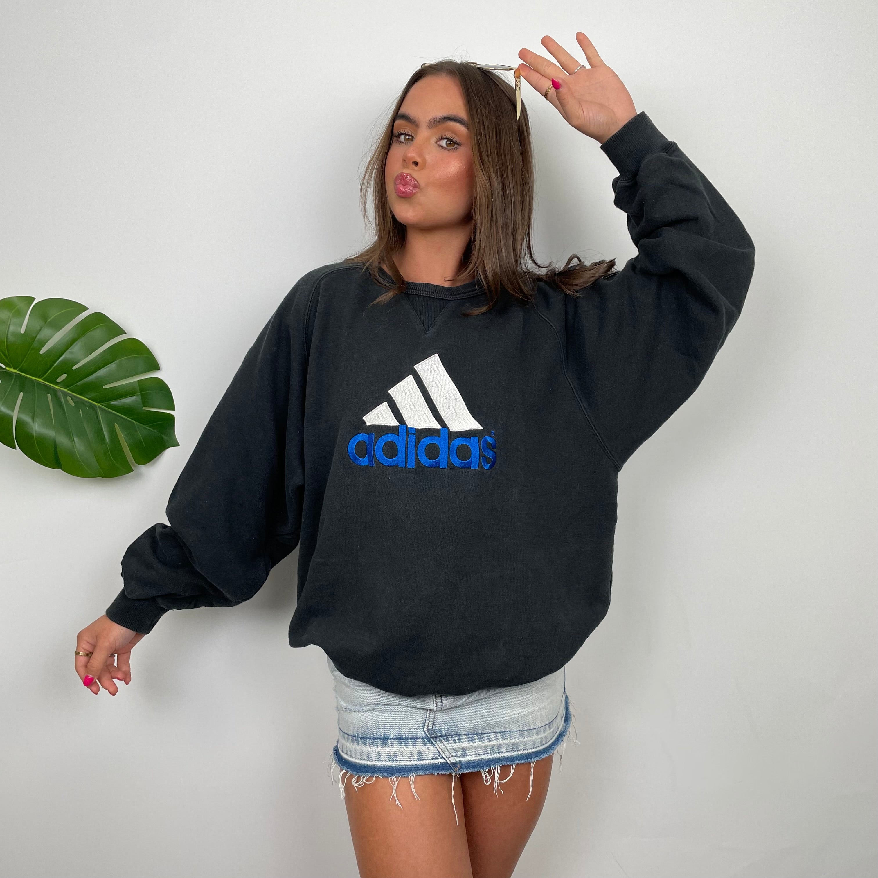 Adidas Black Embroidered Spell Out Sweatshirt (L)