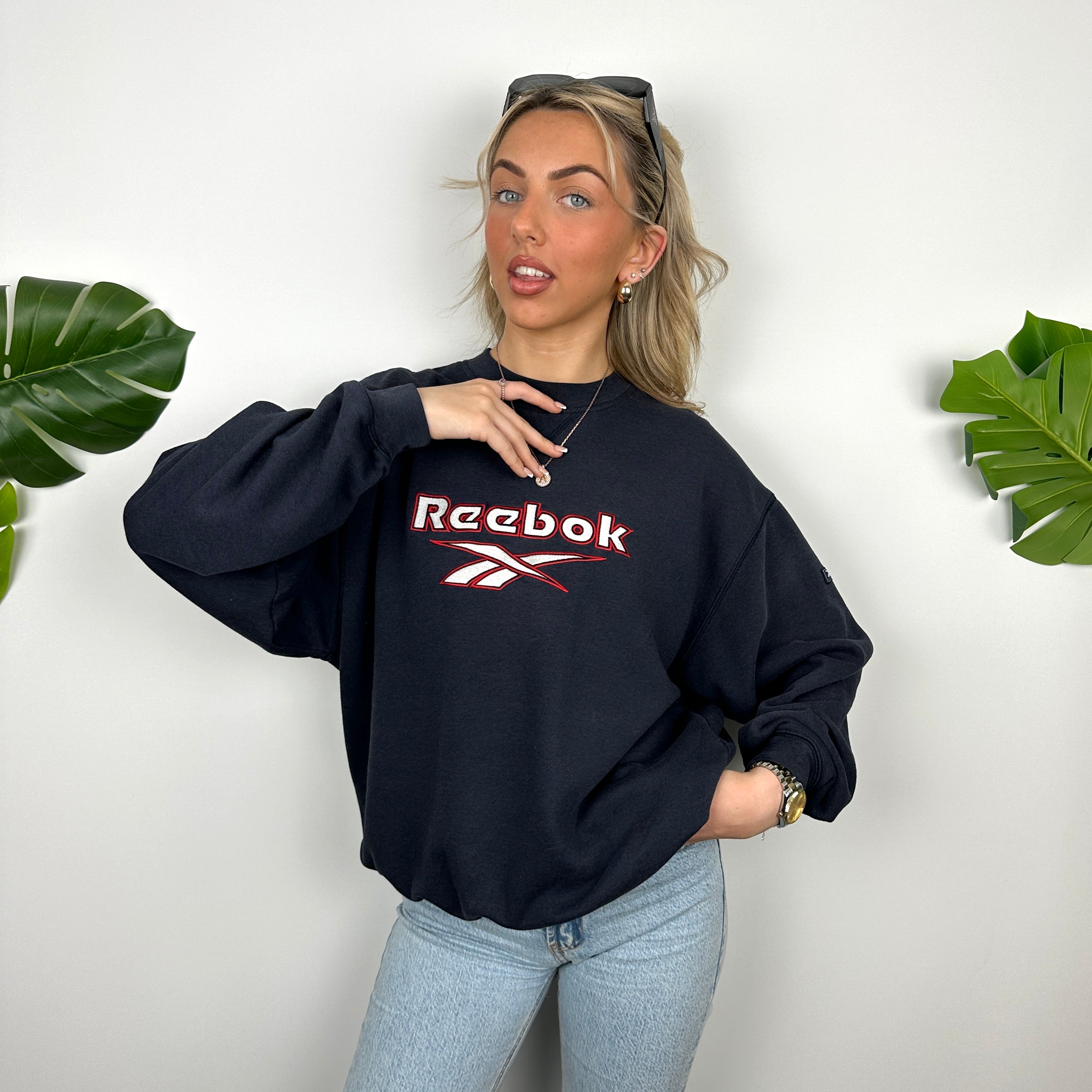 Reebok Navy Embroidered Spell Out Sweatshirt (M)