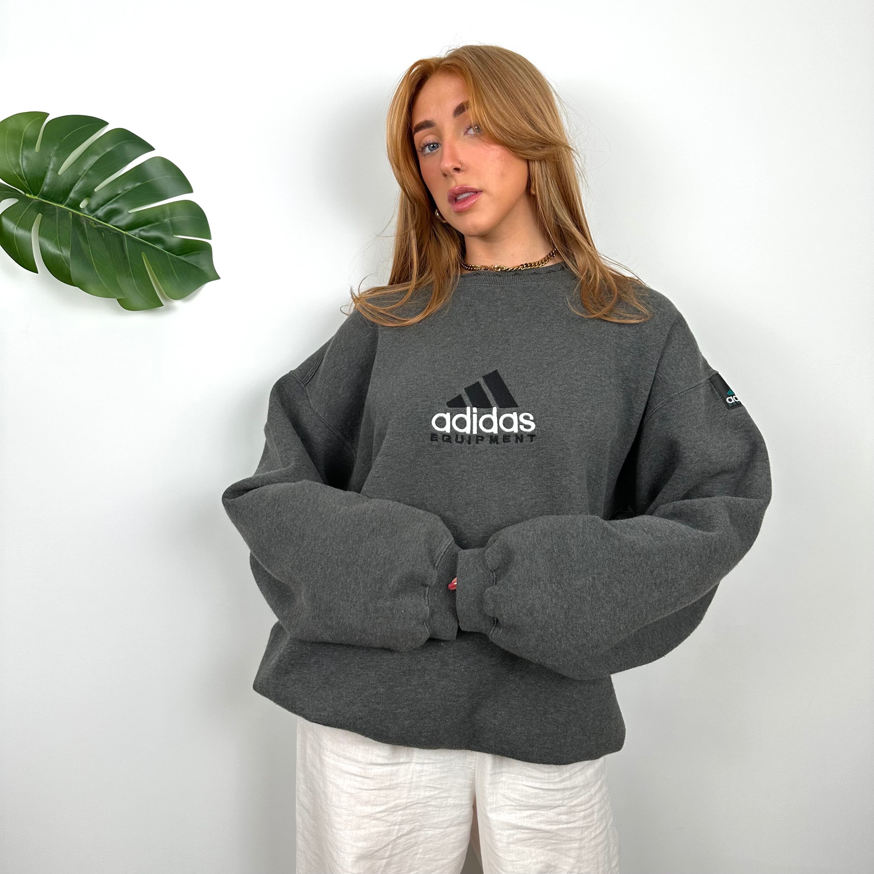 Adidas Equipment RARE Grey Embroidered Spell Out Sweatshirt (M)