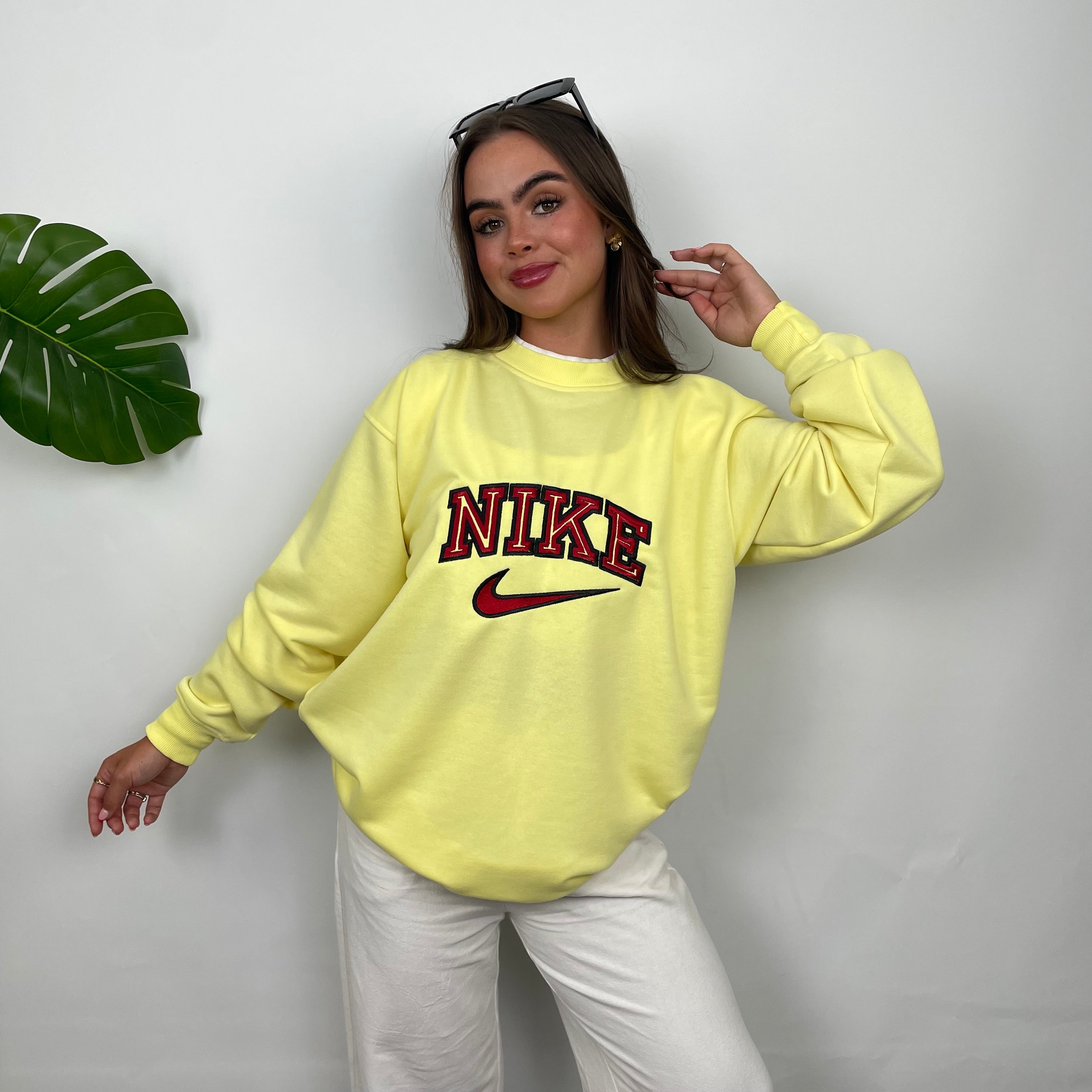 Nike Pastel Yellow Embroidered Spell Out Sweatshirt (L)