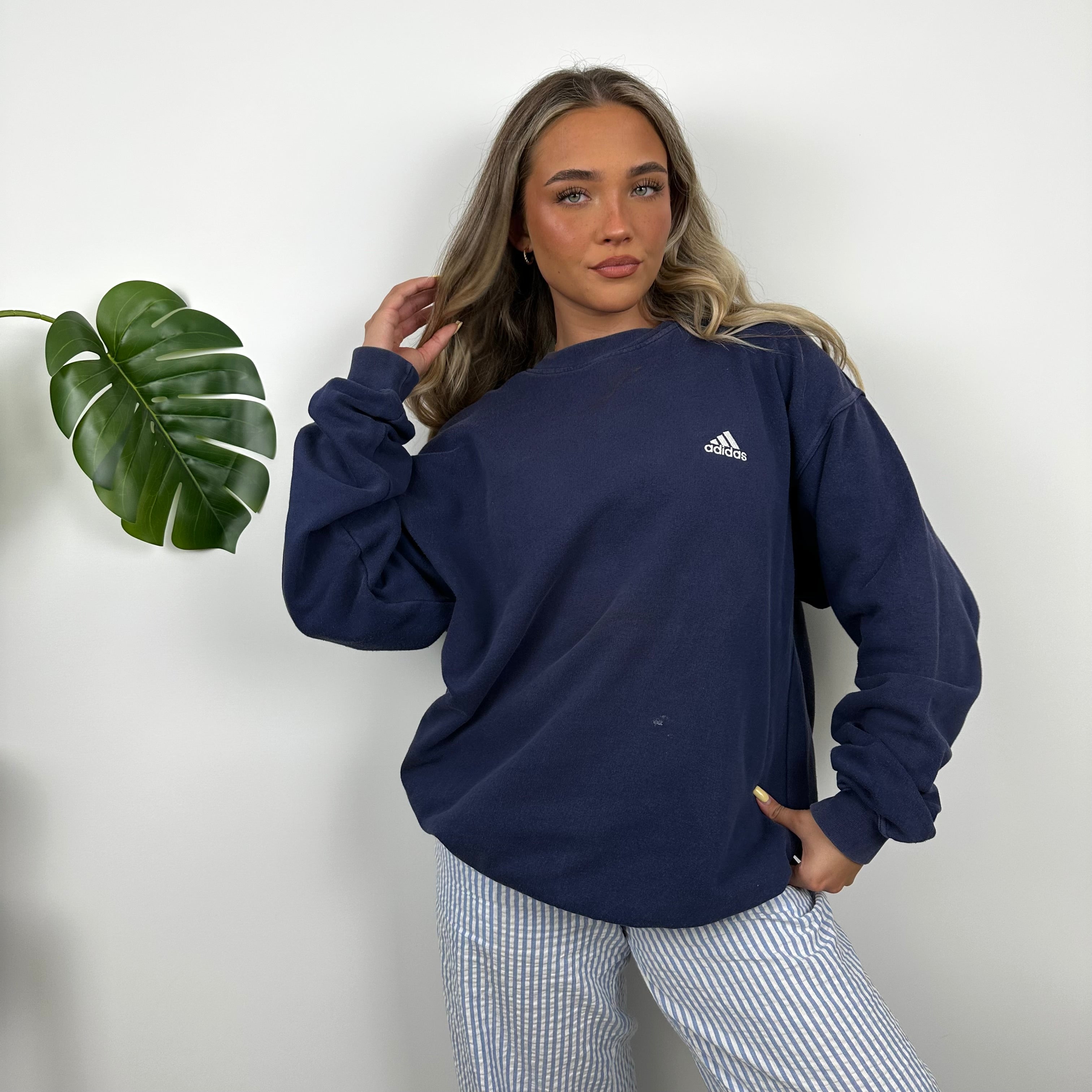 Adidas Navy Embroidered Spell Out Sweatshirt (M)