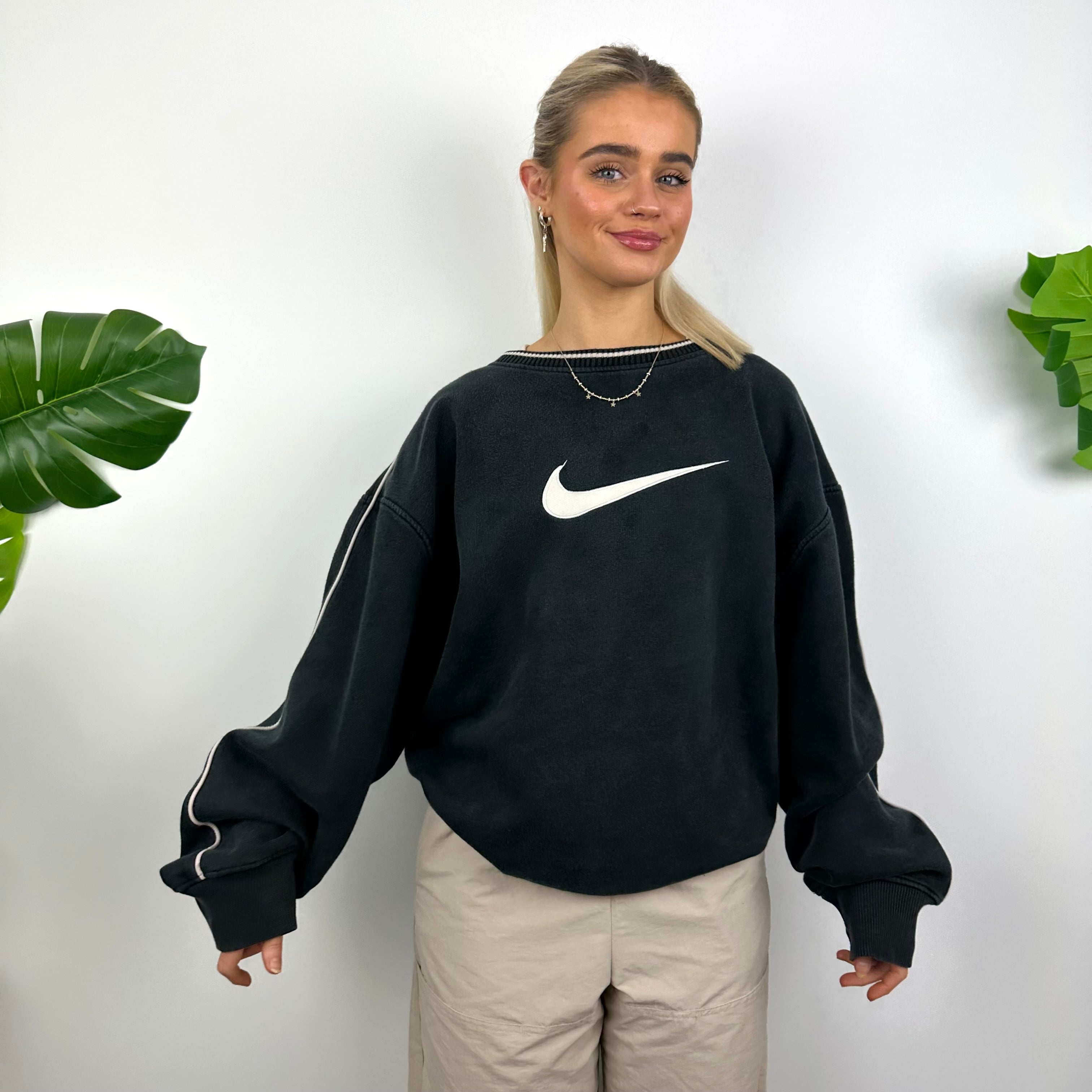 Nike Black Embroidered Swoosh Sweatshirt (XL)