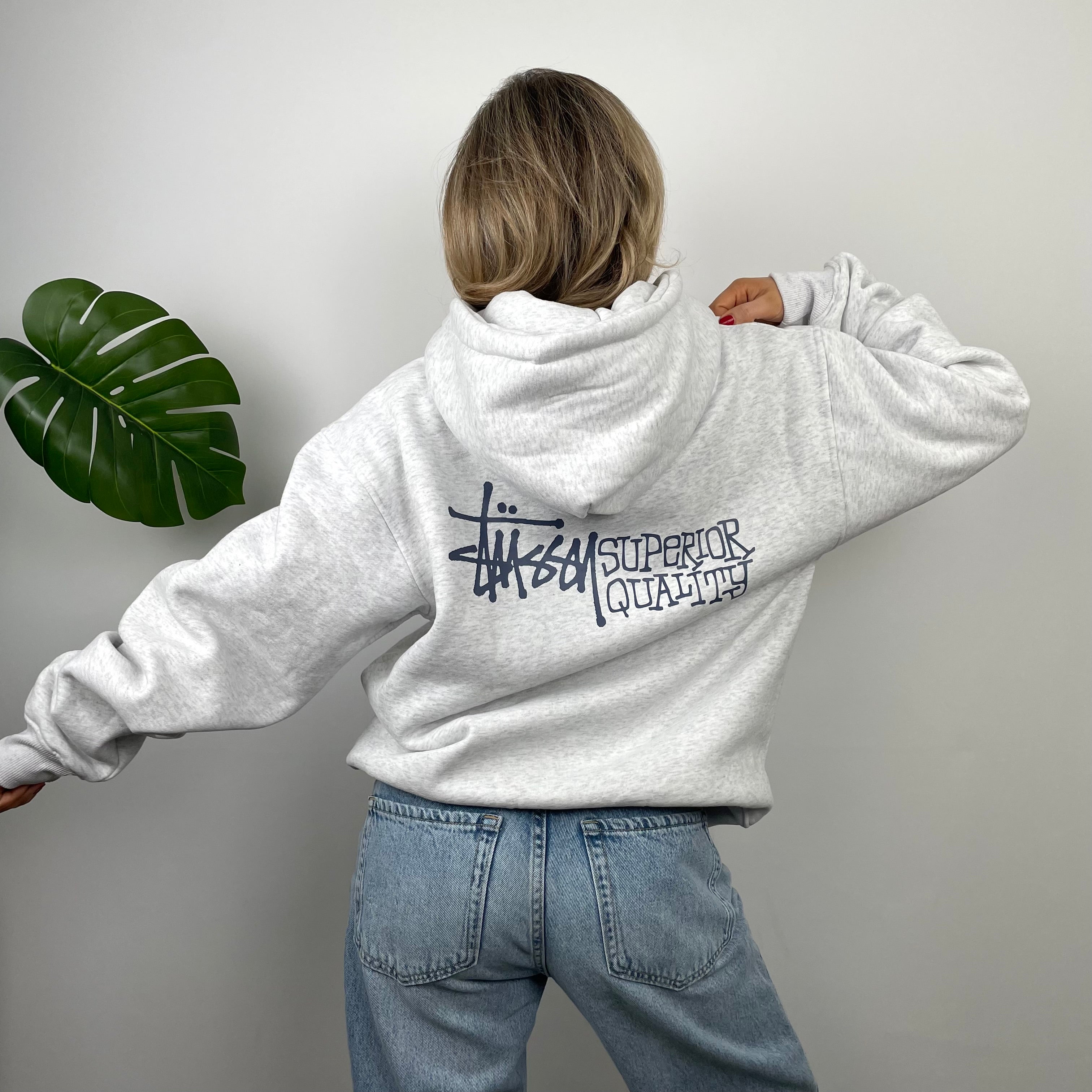 Stussy Grey Embroidered Zip Up Hoodie (M)