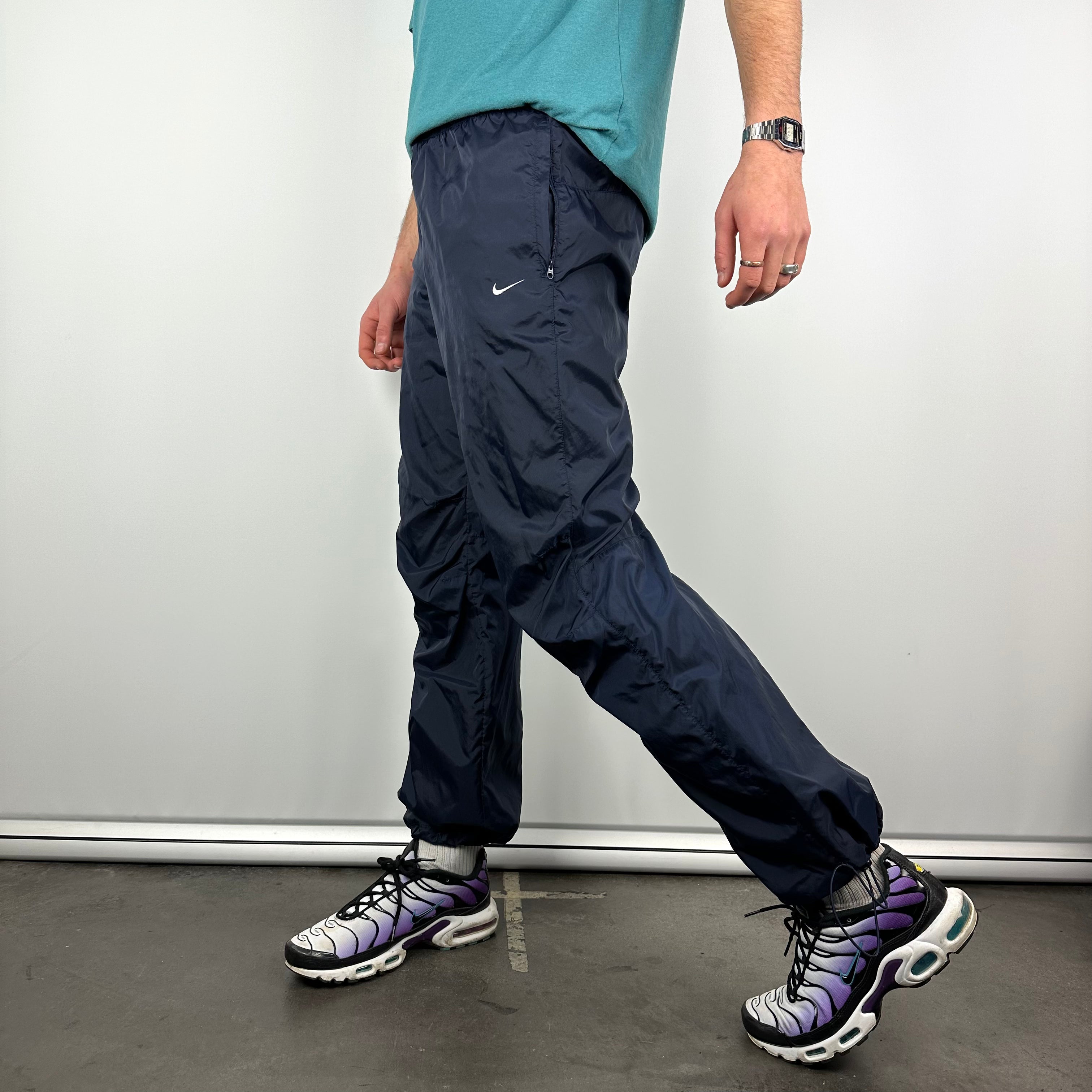 Nike Navy Embroidered Swoosh Track Pants (L)