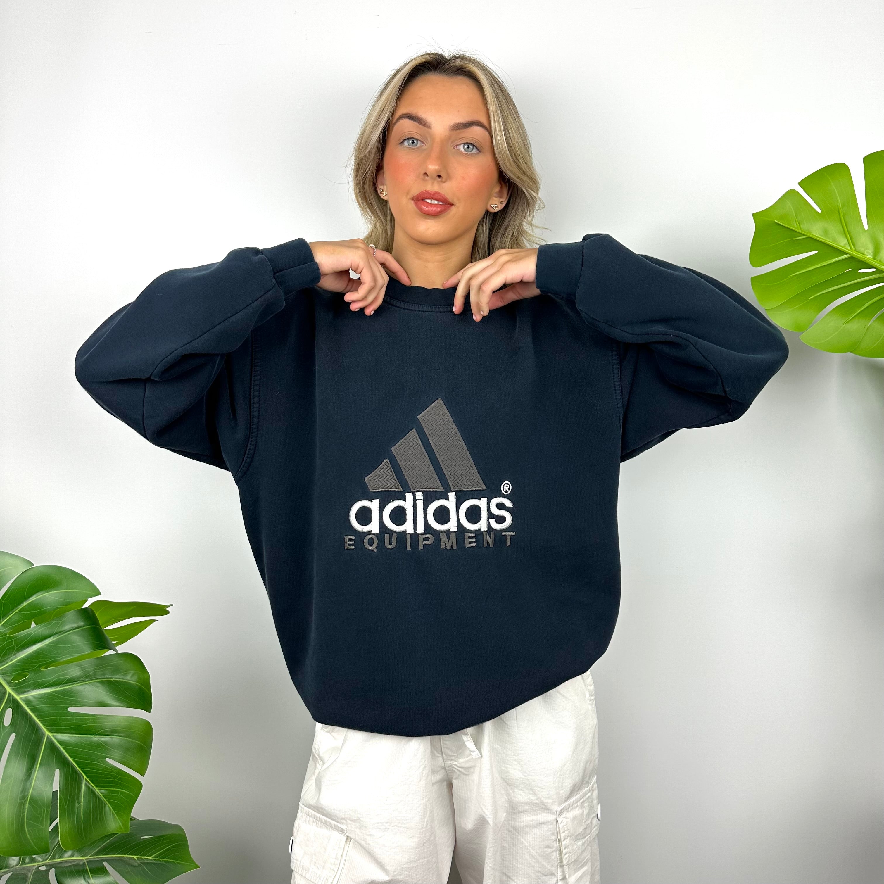 Adidas Equipment RARE Navy Embroidered Spell Out Sweatshirt (L)