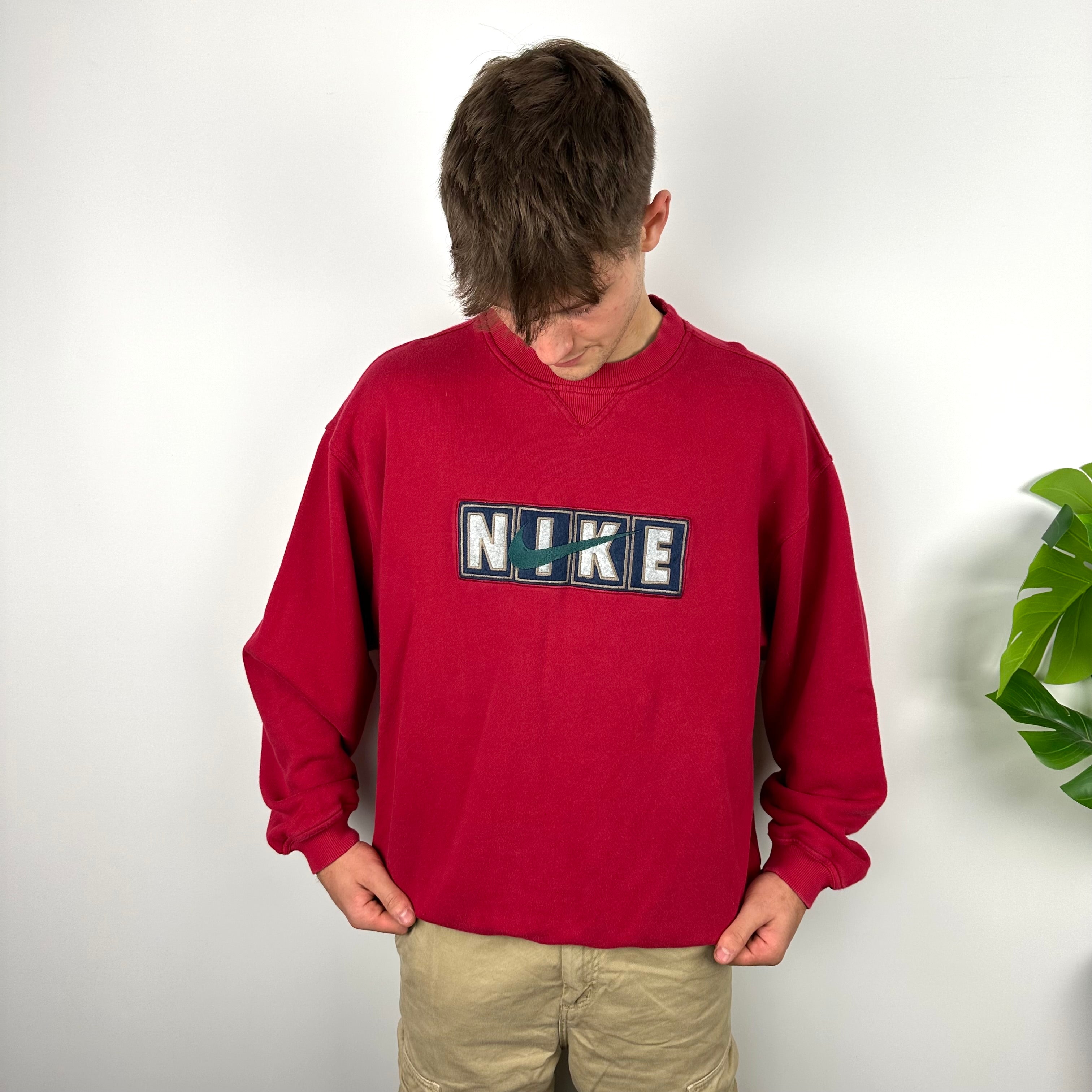 Nike Red Embroidered Spell Out Sweatshirt (L)
