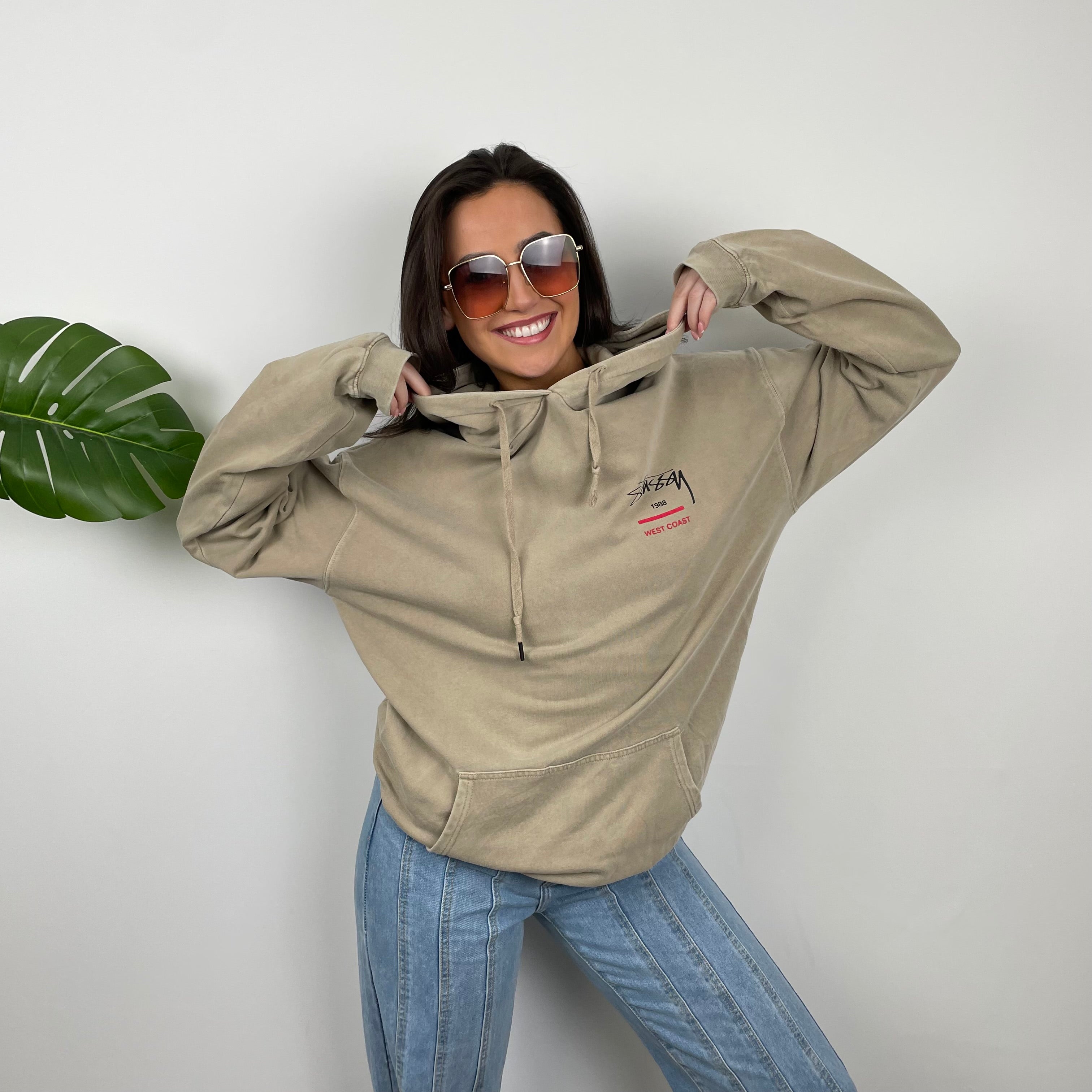 Stussy Brown Embroidered Spell Out Hoodie (L)
