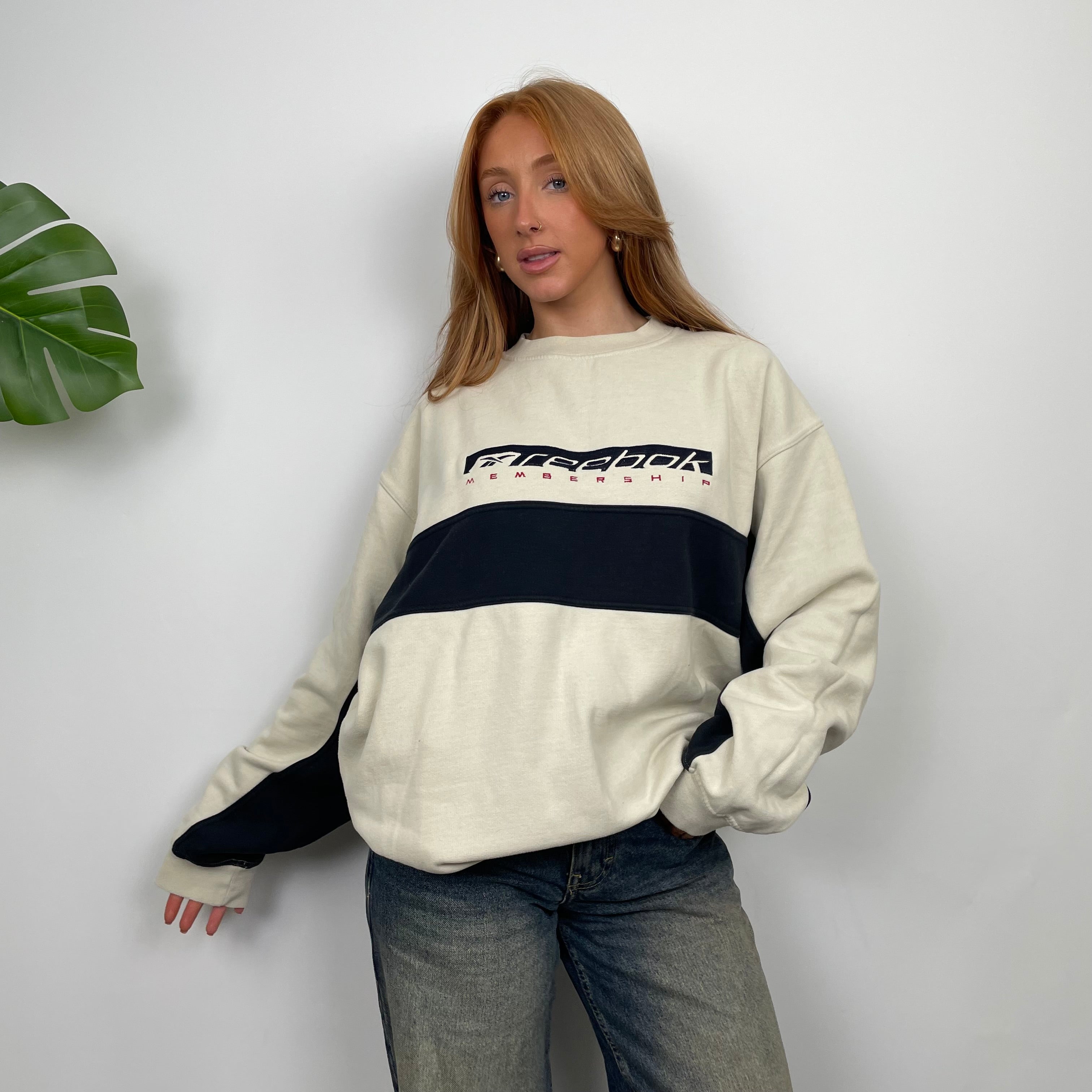 Reebok RARE Cream Embroidered Spell Out Sweatshirt (XXL)