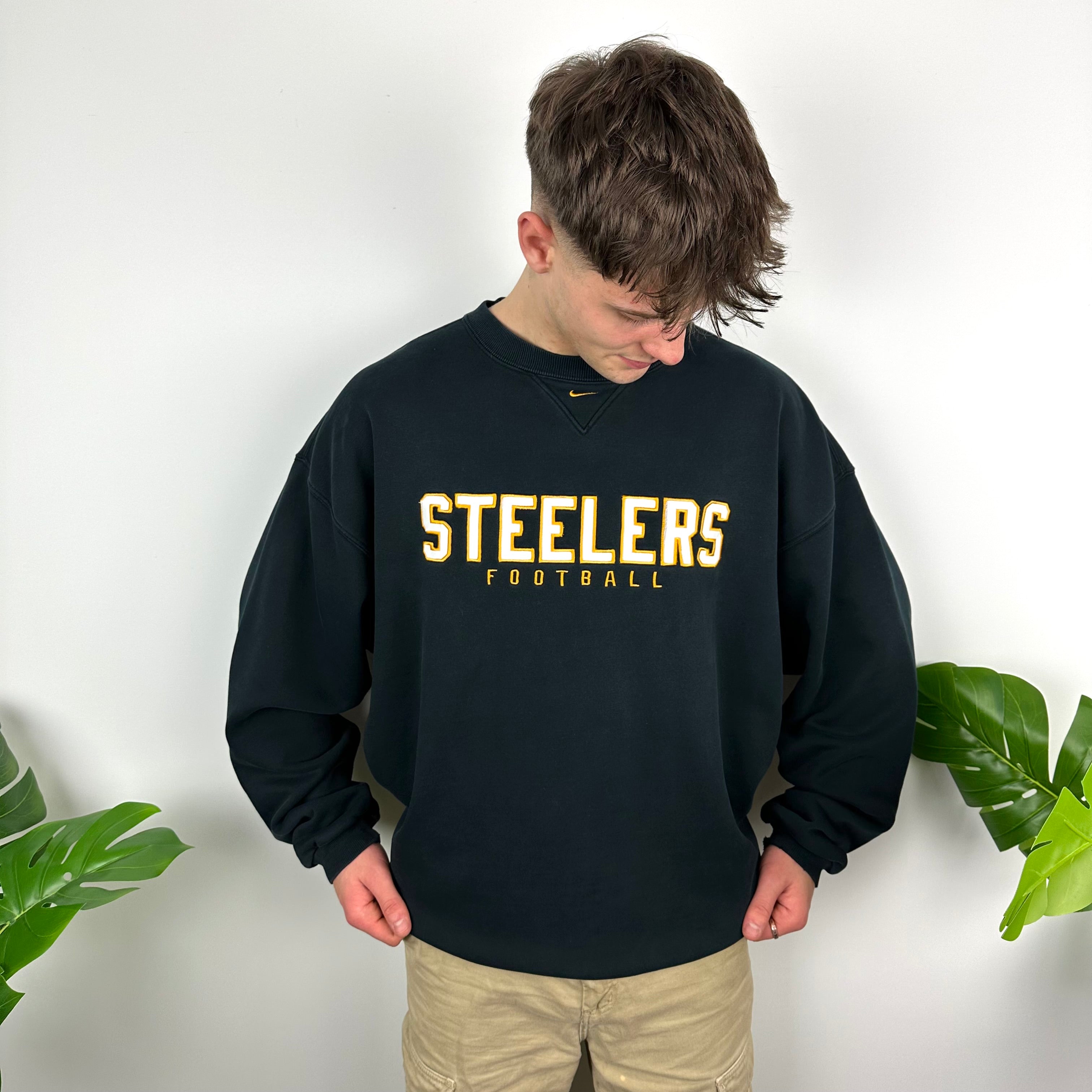 Nike X Pittsburgh Steelers Black Embroidered Spell Out Sweatshirt (XL)