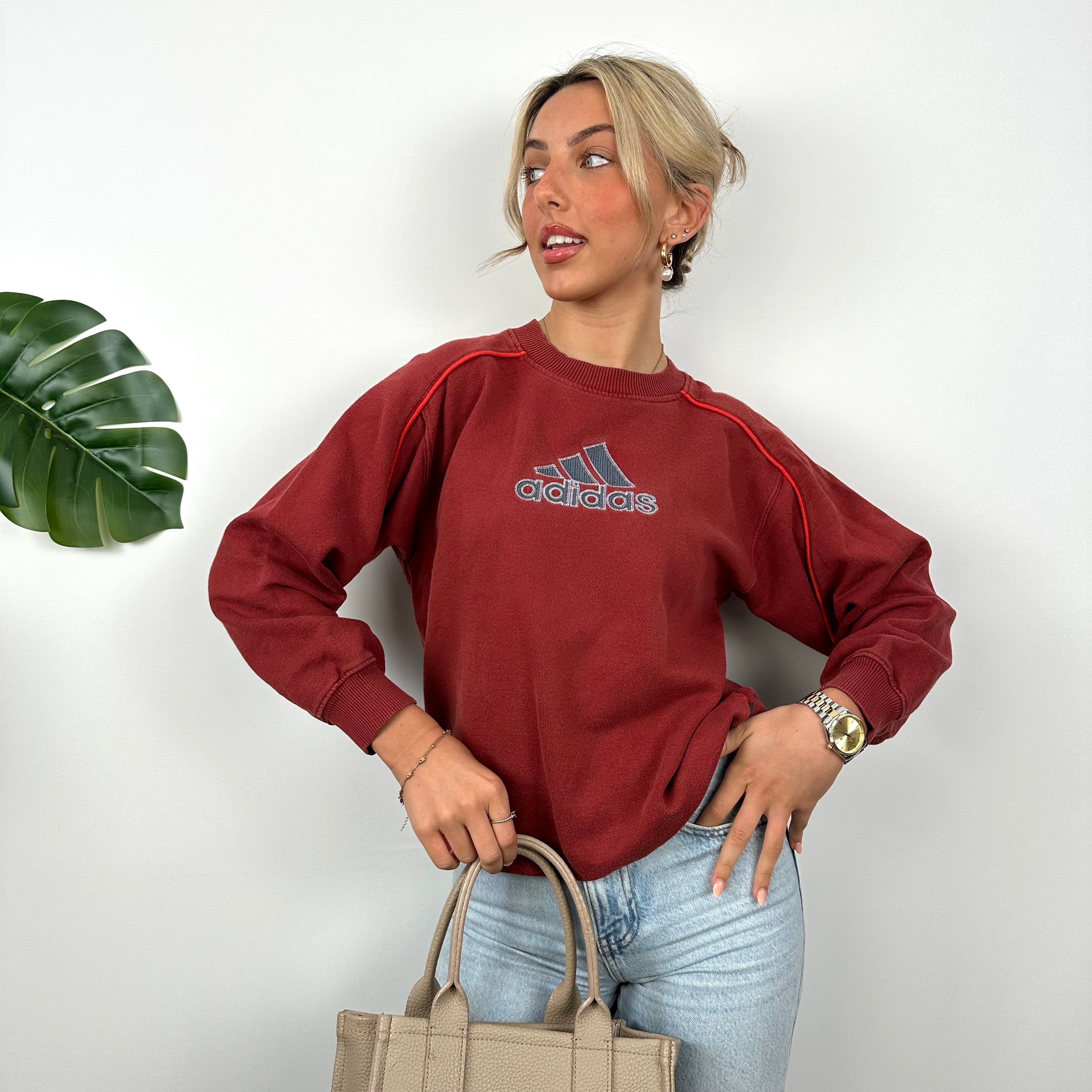 Adidas Red Embroidered Spell Out Sweatshirt (S)