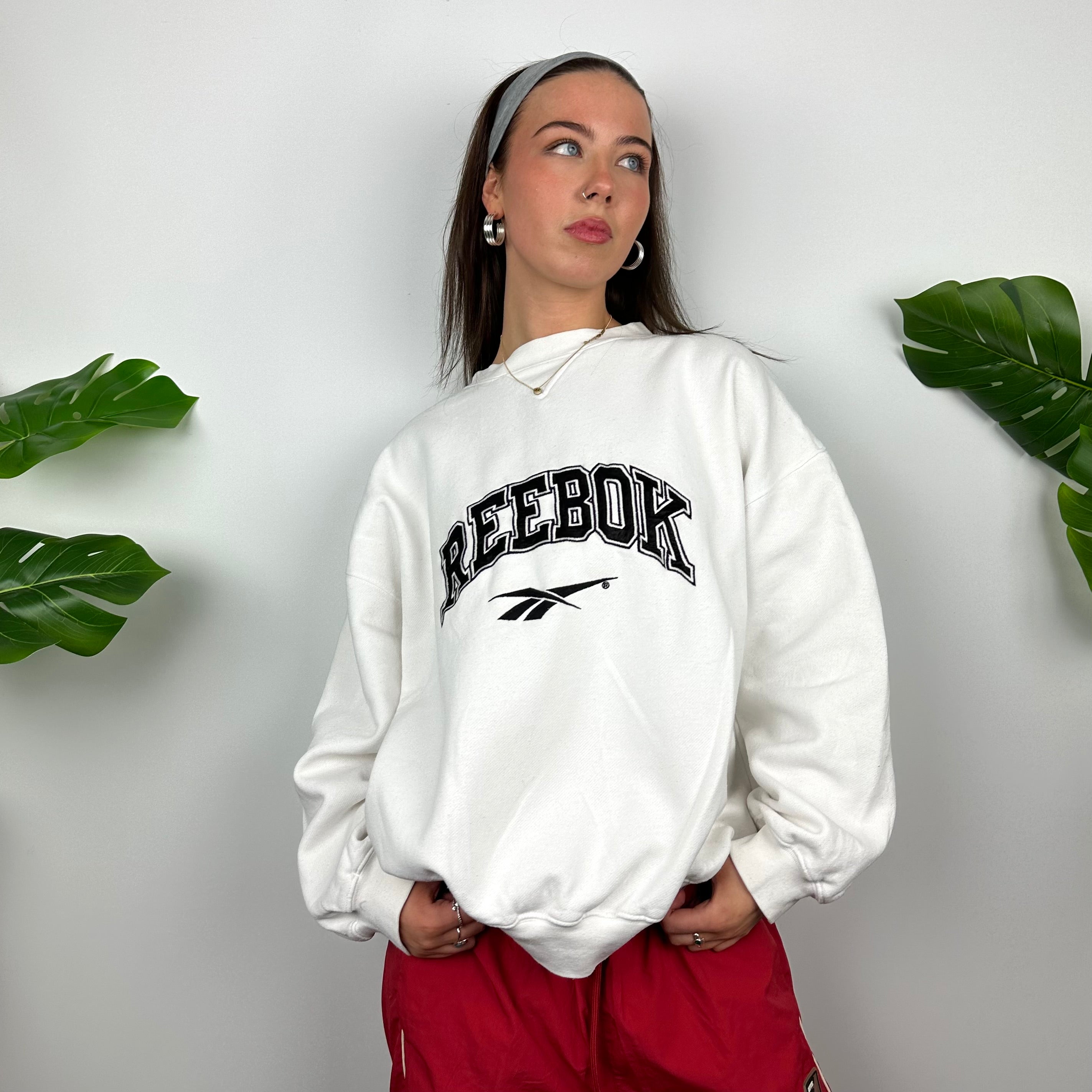 Reebok White Embroidered Spell Out Sweatshirt (M)