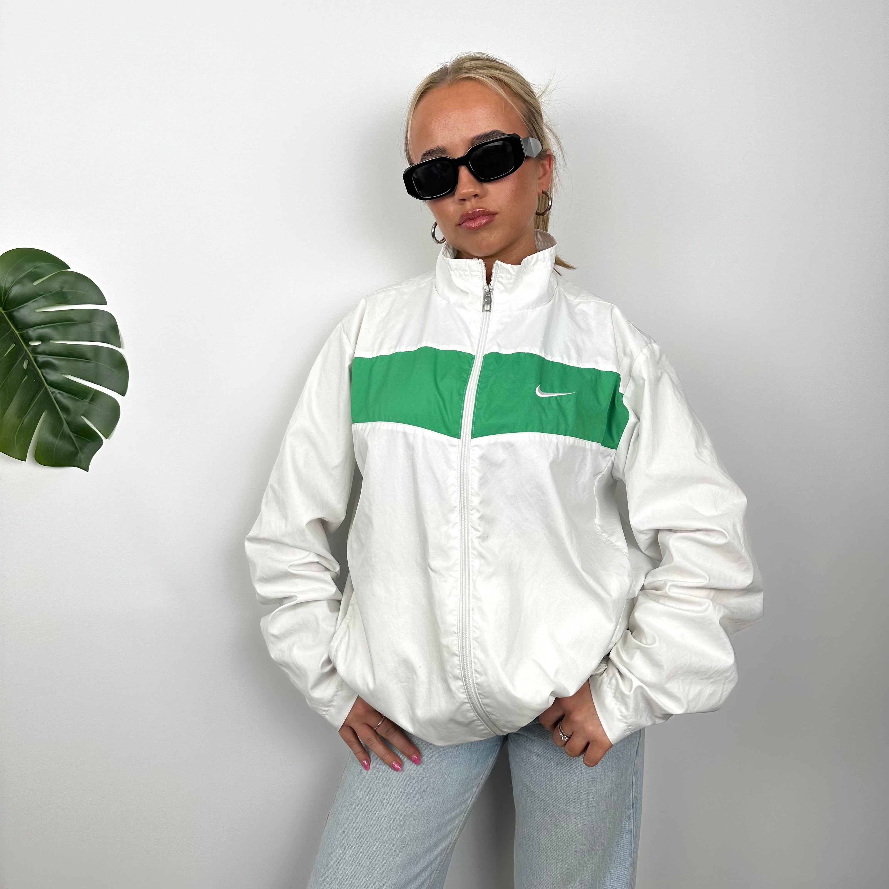 Nike RARE White Embroidered Swoosh Windbreaker Jacket (M)