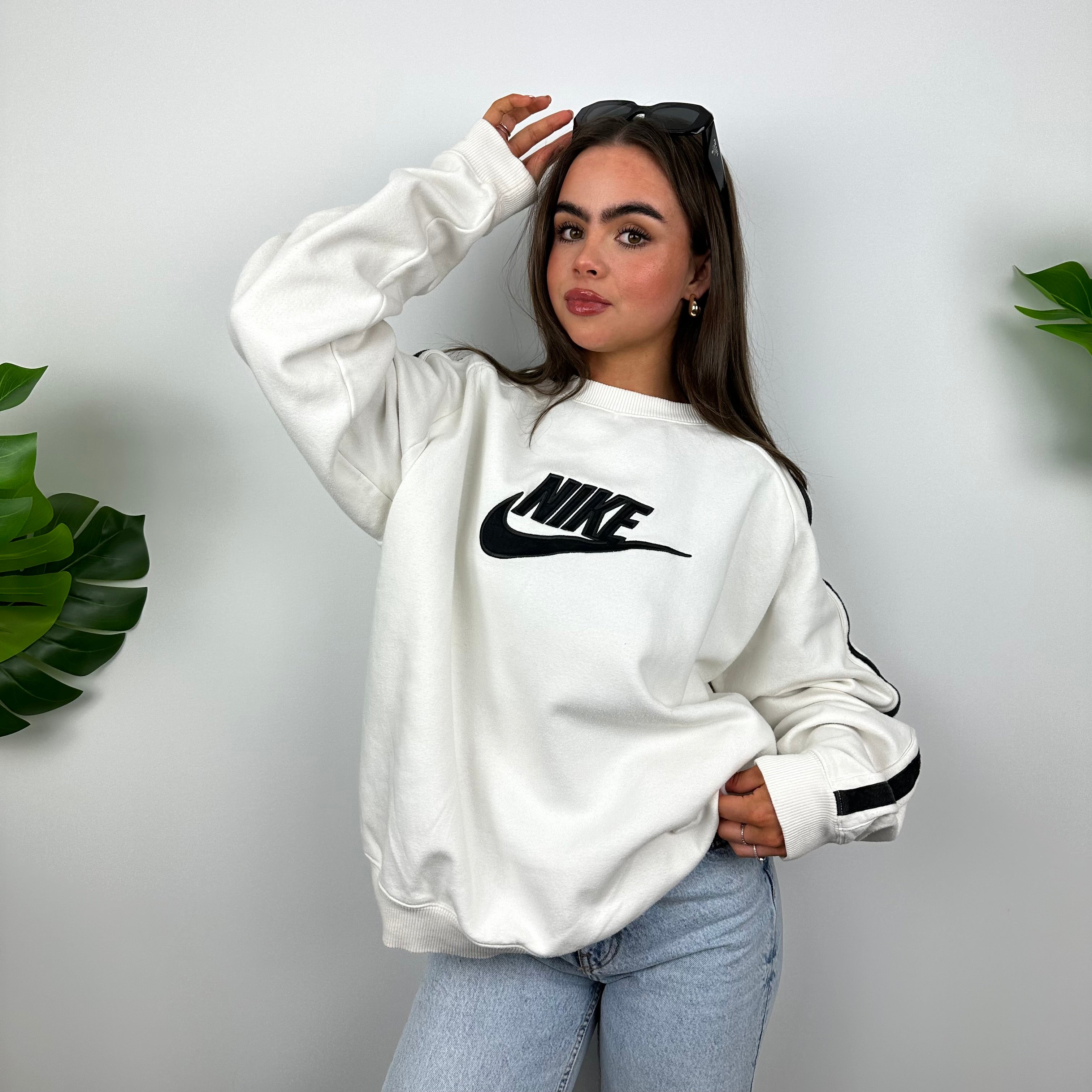 Nike White Embroidered Spell Out Sweatshirt (L)