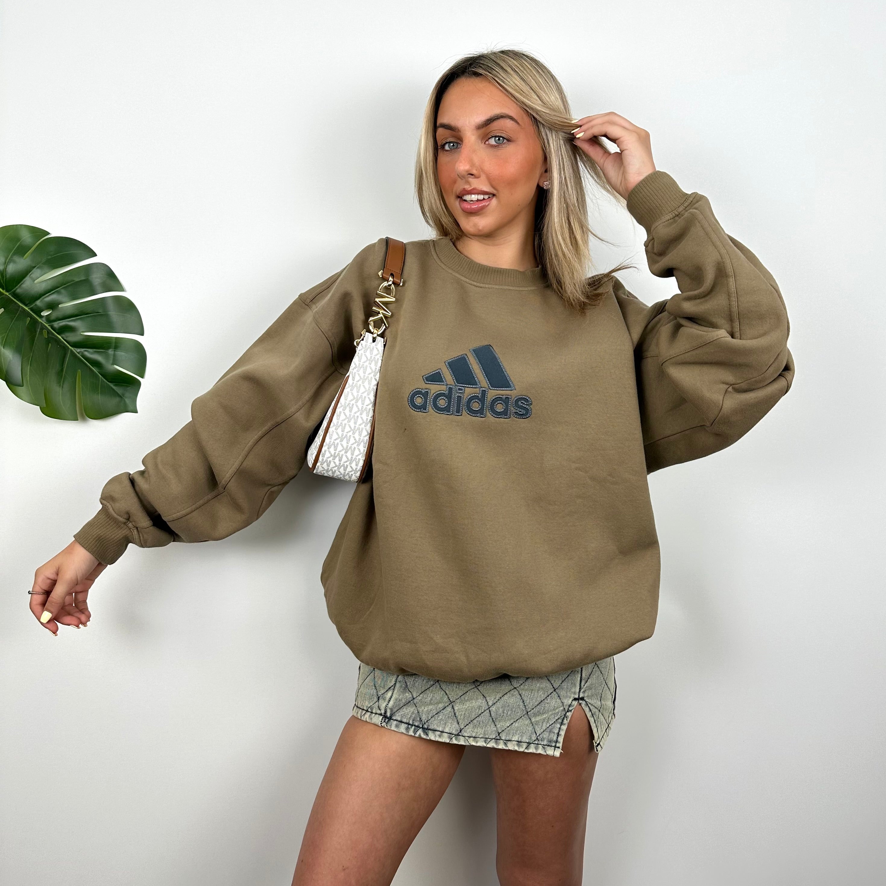 Adidas Brown Embroidered Spell Out Sweatshirt (XL)