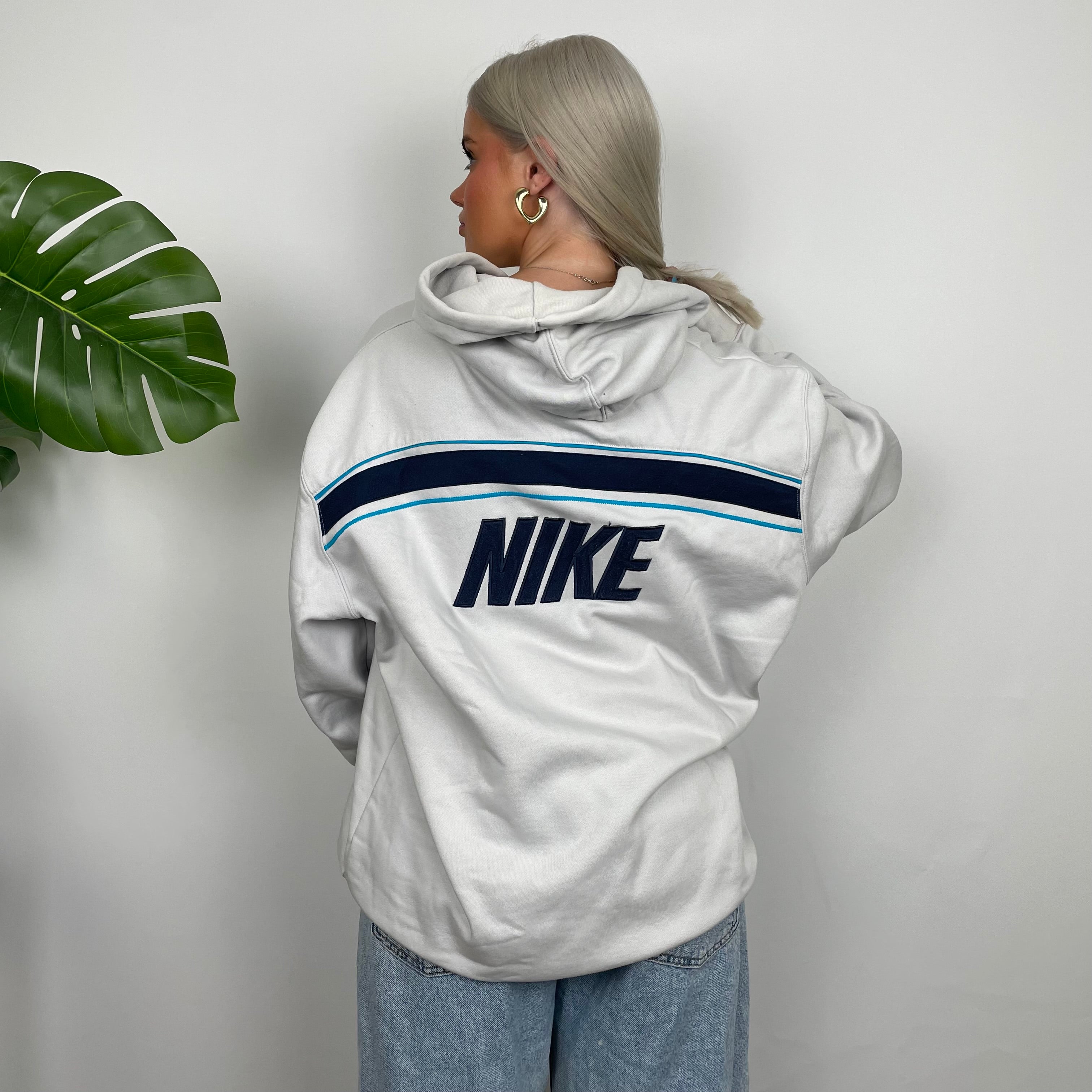 Nike White Embroidered Swoosh Hoodie (XL)