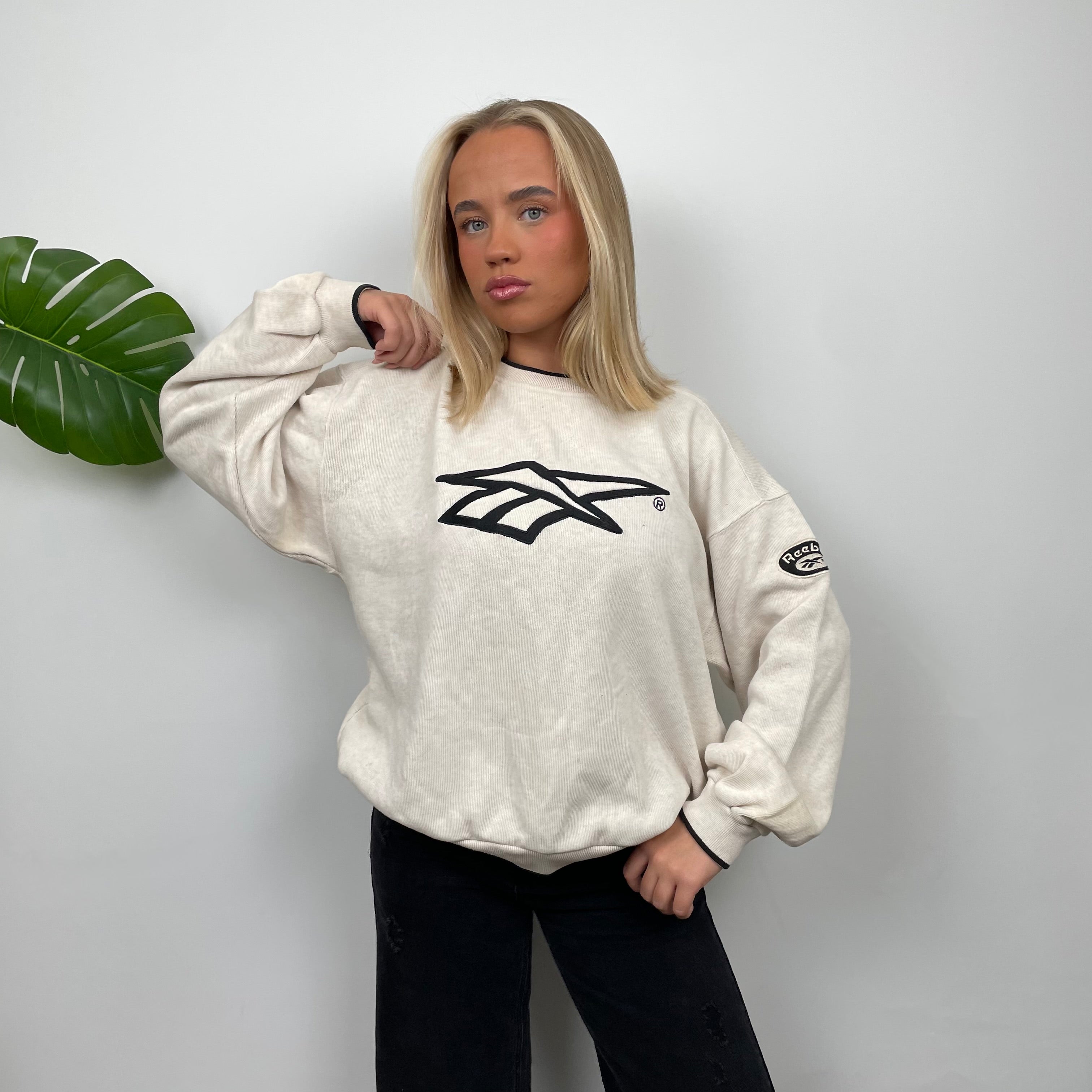 Reebok RARE Cream Embroidered Spell Out Sweatshirt (M)